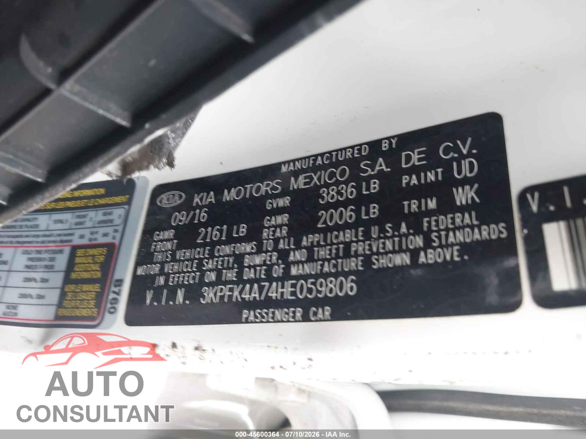KIA FORTE 2017 - 3KPFK4A74HE059806