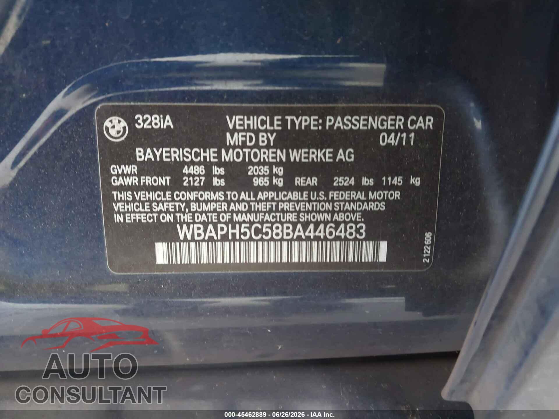 BMW 328I 2011 - WBAPH5C58BA446483