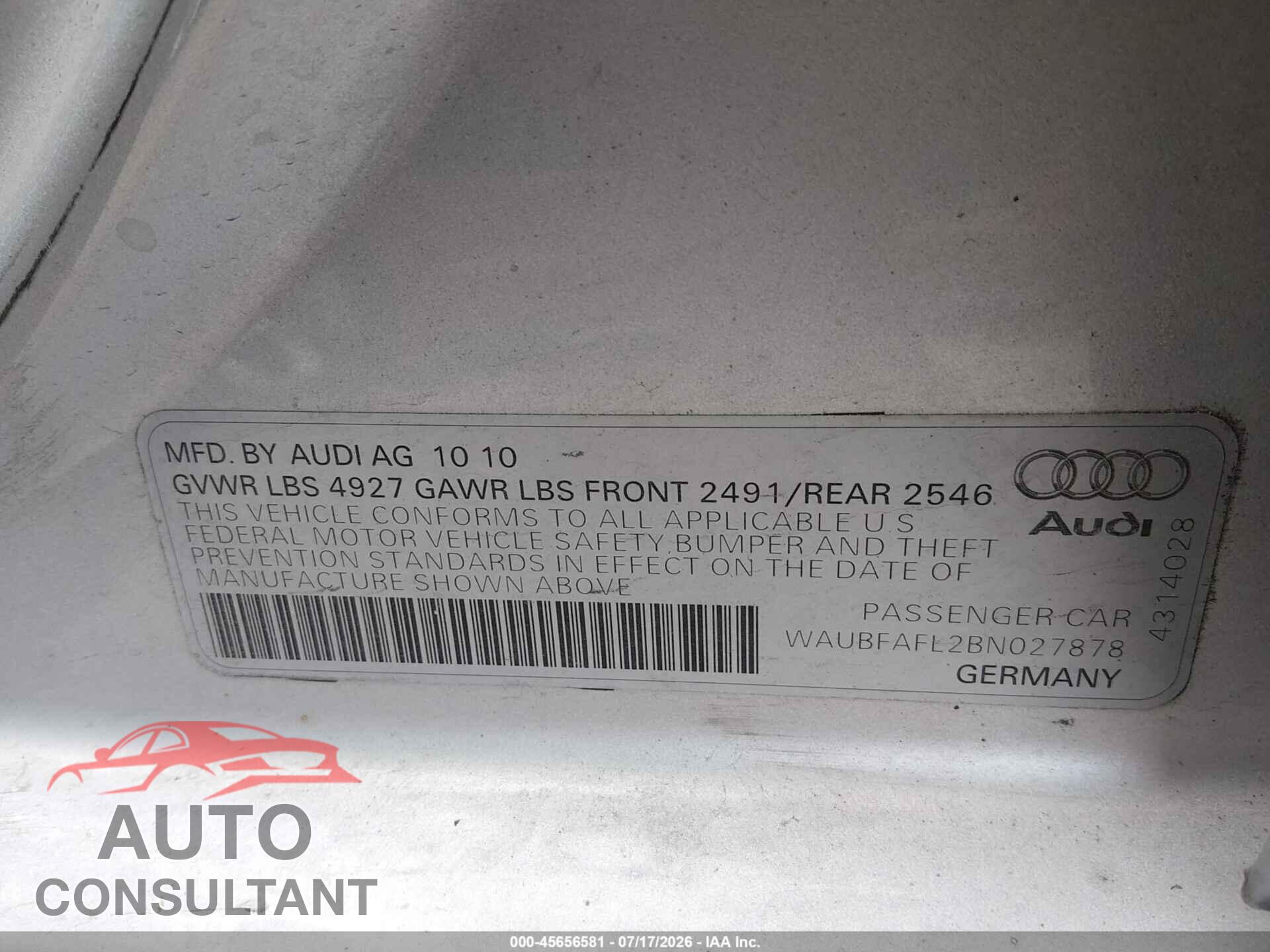 AUDI A4 2011 - WAUBFAFL2BN027878