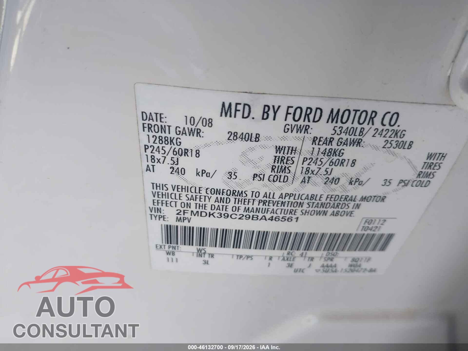 FORD EDGE 2009 - 2FMDK39C29BA46561