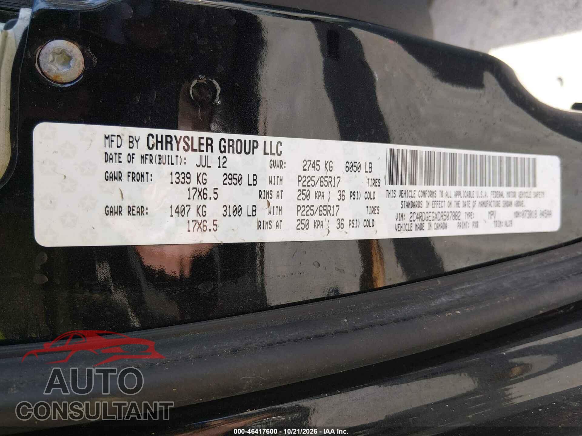 DODGE GRAND CARAVAN 2013 - 2C4RDGEGXDR507882