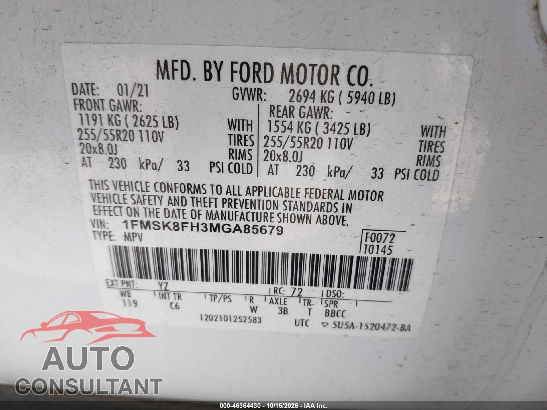 FORD EXPLORER 2021 - 1FMSK8FH3MGA85679
