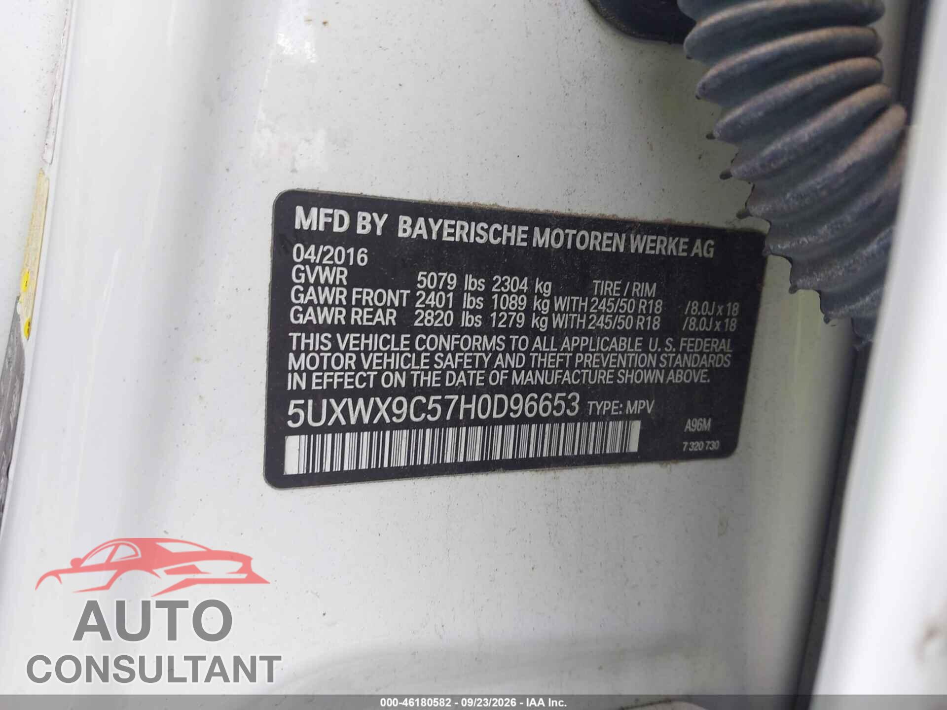 BMW X3 2017 - 5UXWX9C57H0D96653