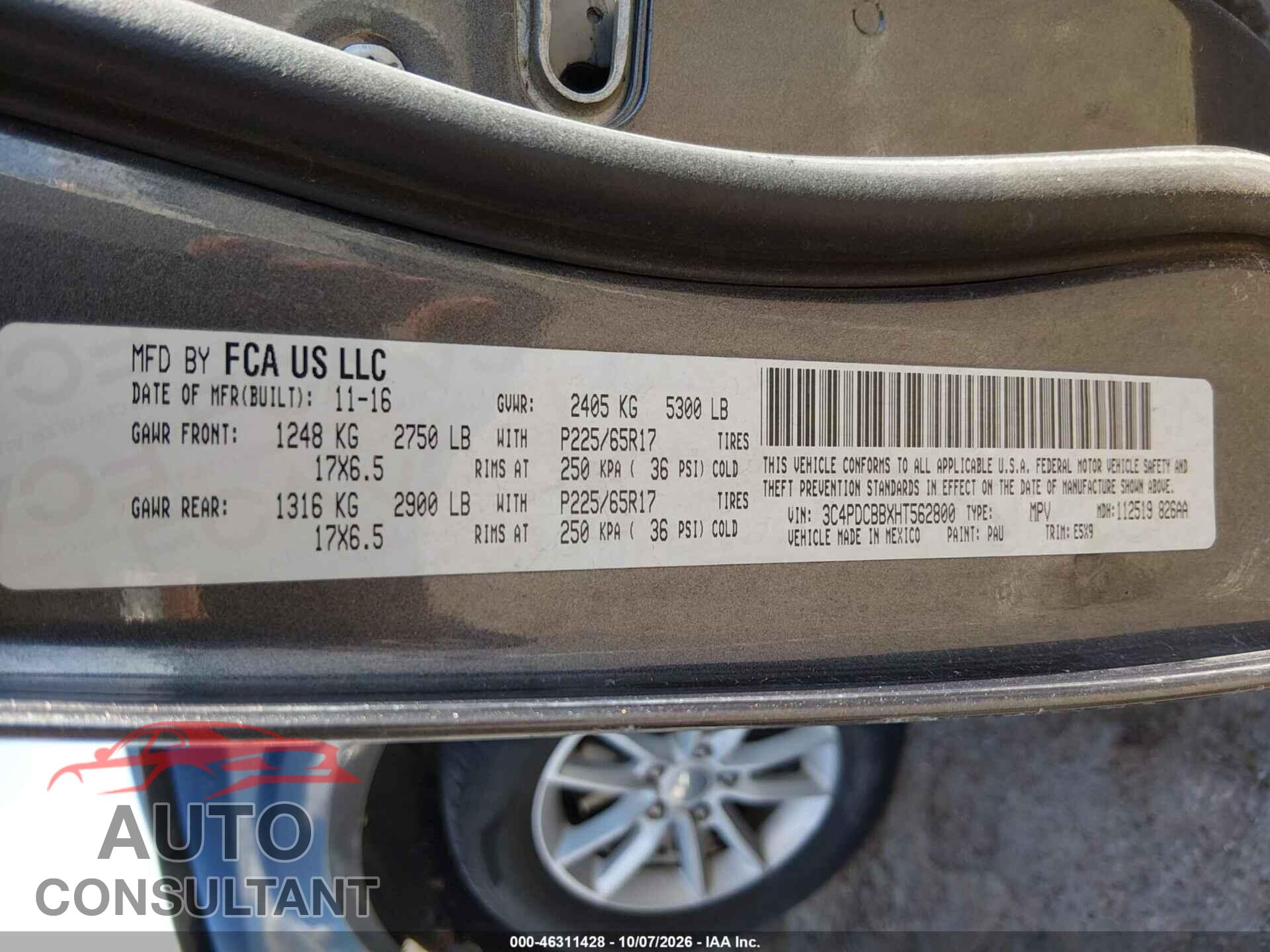 DODGE JOURNEY 2017 - 3C4PDCBBXHT562800