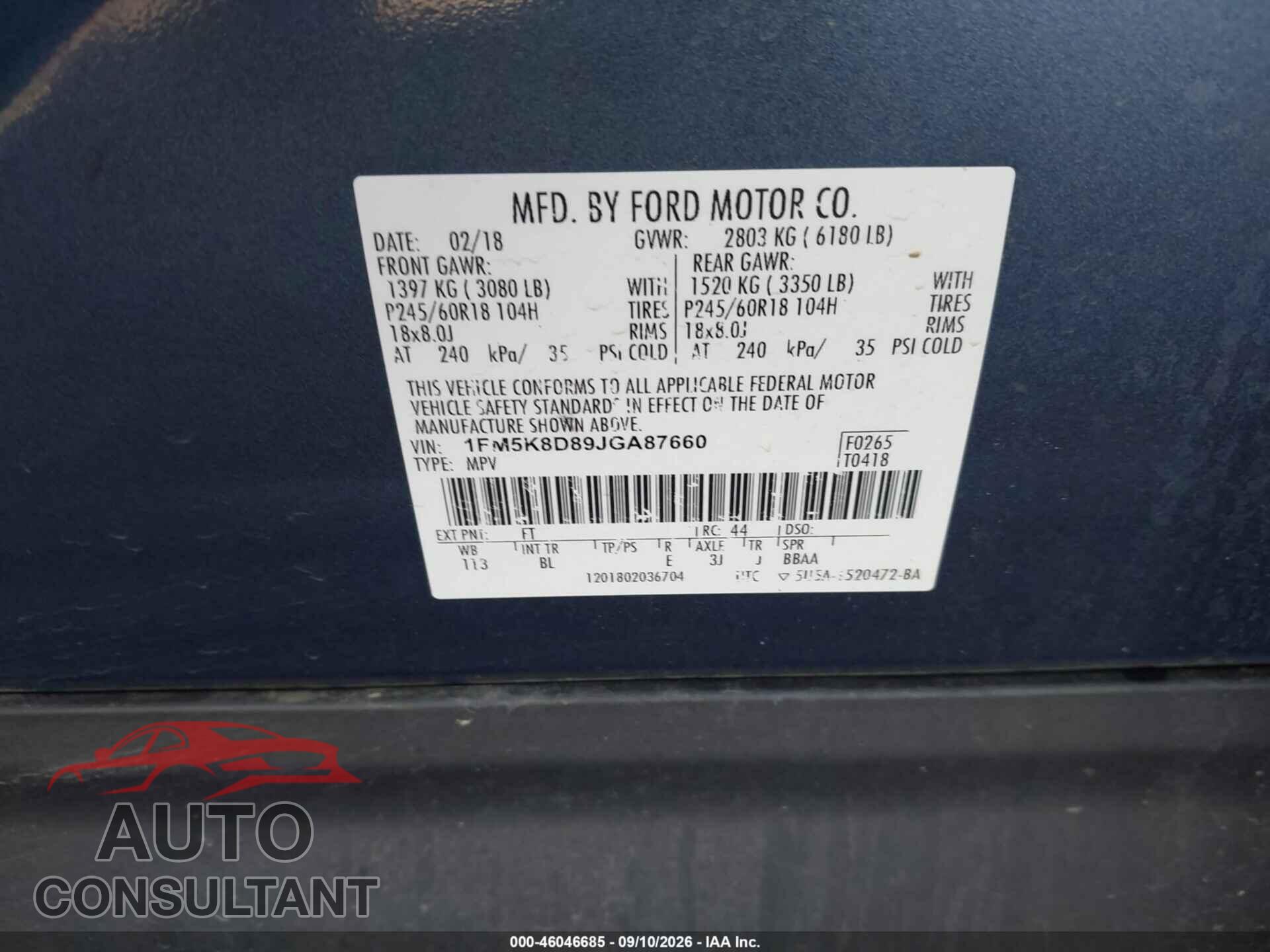 FORD EXPLORER 2018 - 1FM5K8D89JGA87660