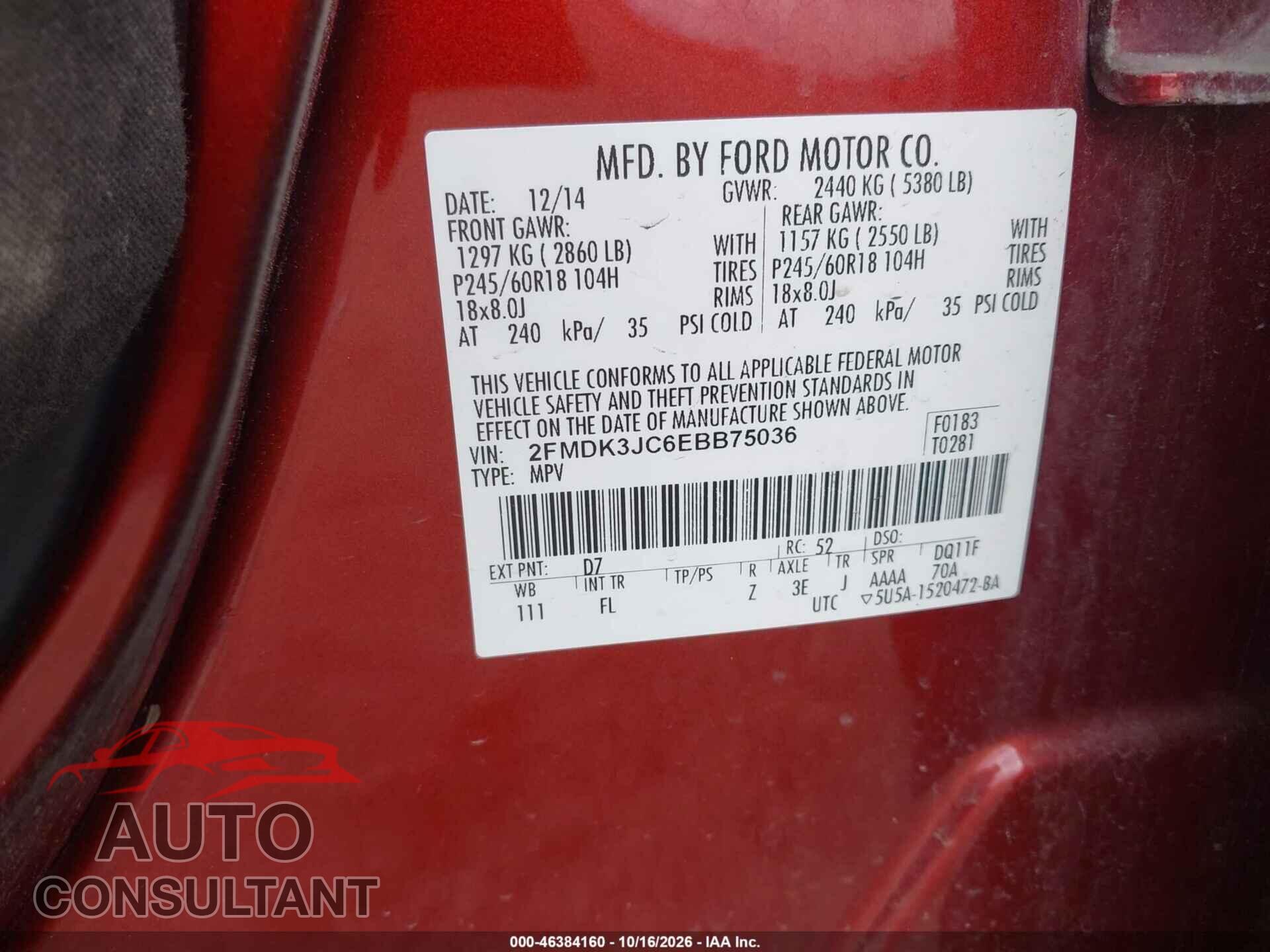 FORD EDGE 2014 - 2FMDK3JC6EBB75036