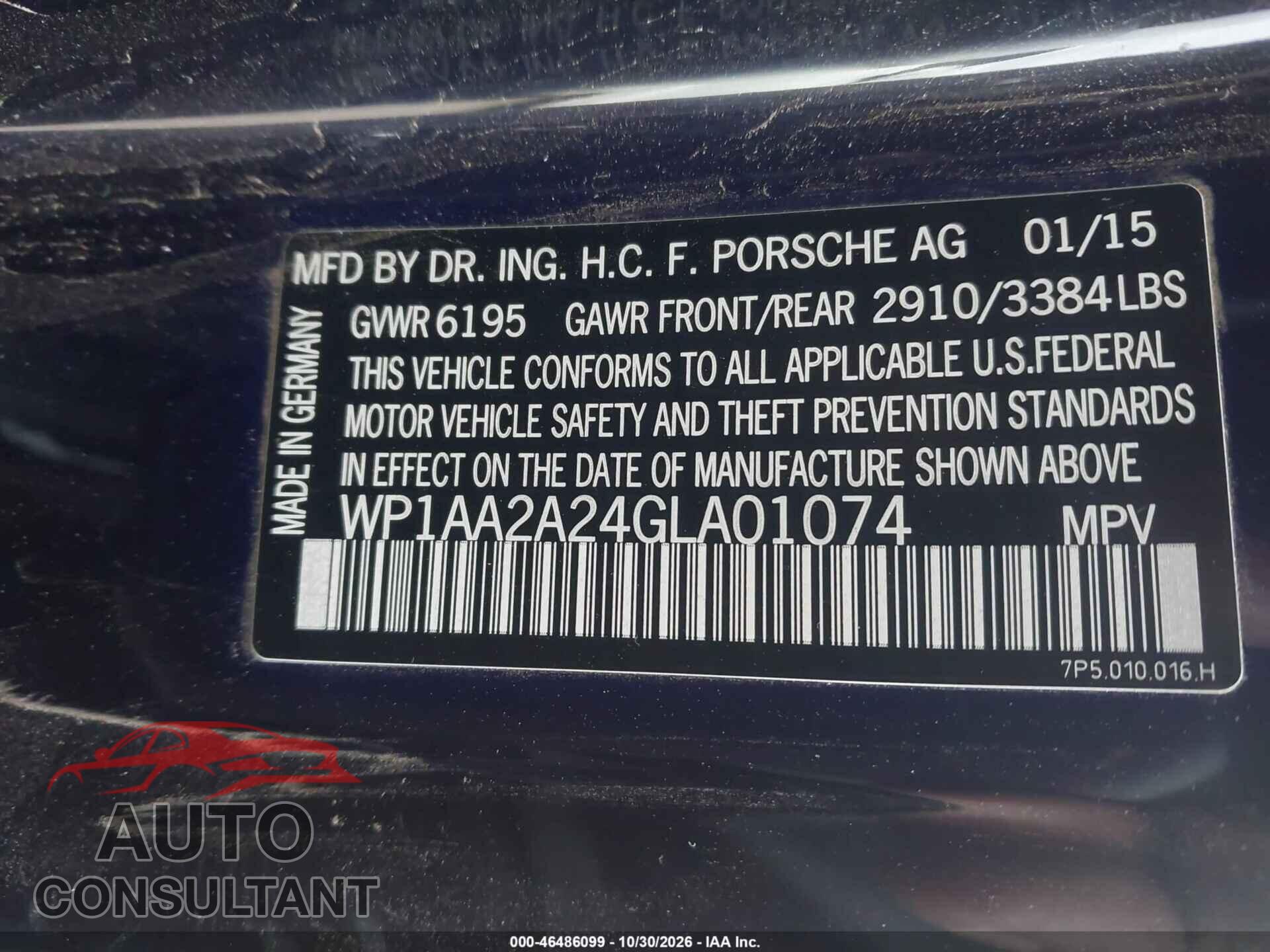 PORSCHE CAYENNE 2016 - WP1AA2A24GLA01074