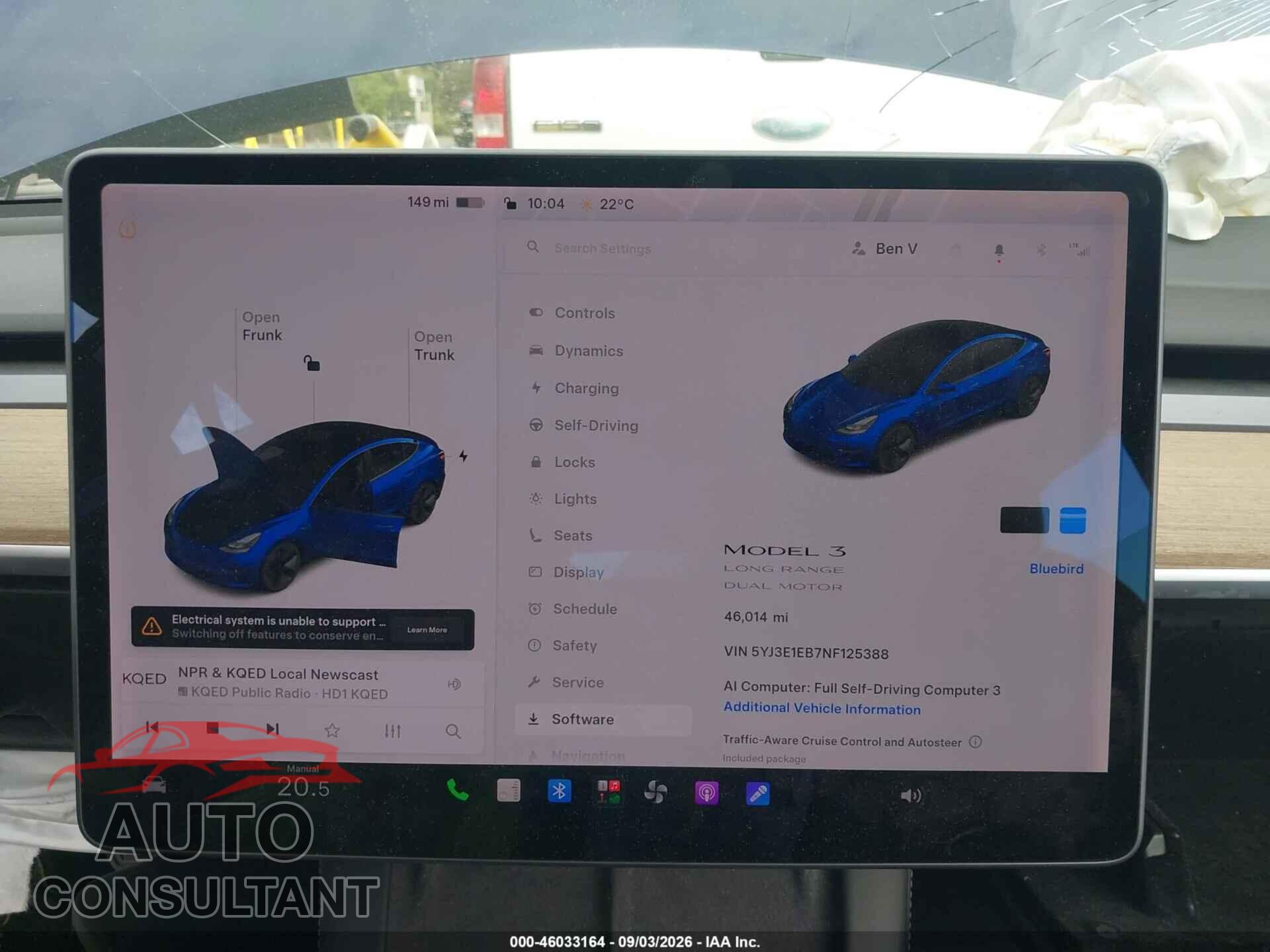 TESLA MODEL 3 2022 - 5YJ3E1EB7NF125388