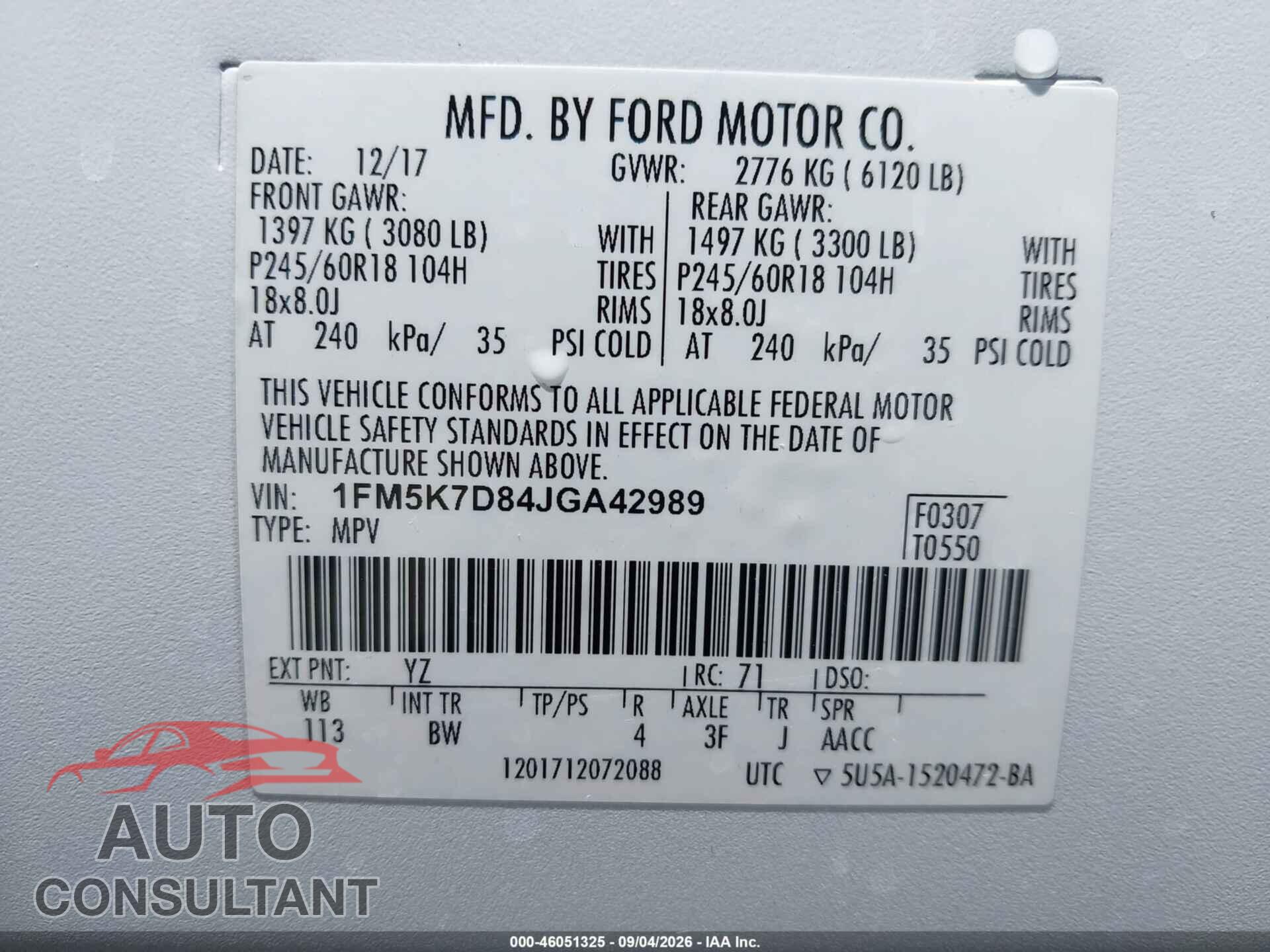 FORD EXPLORER 2018 - 1FM5K7D84JGA42989