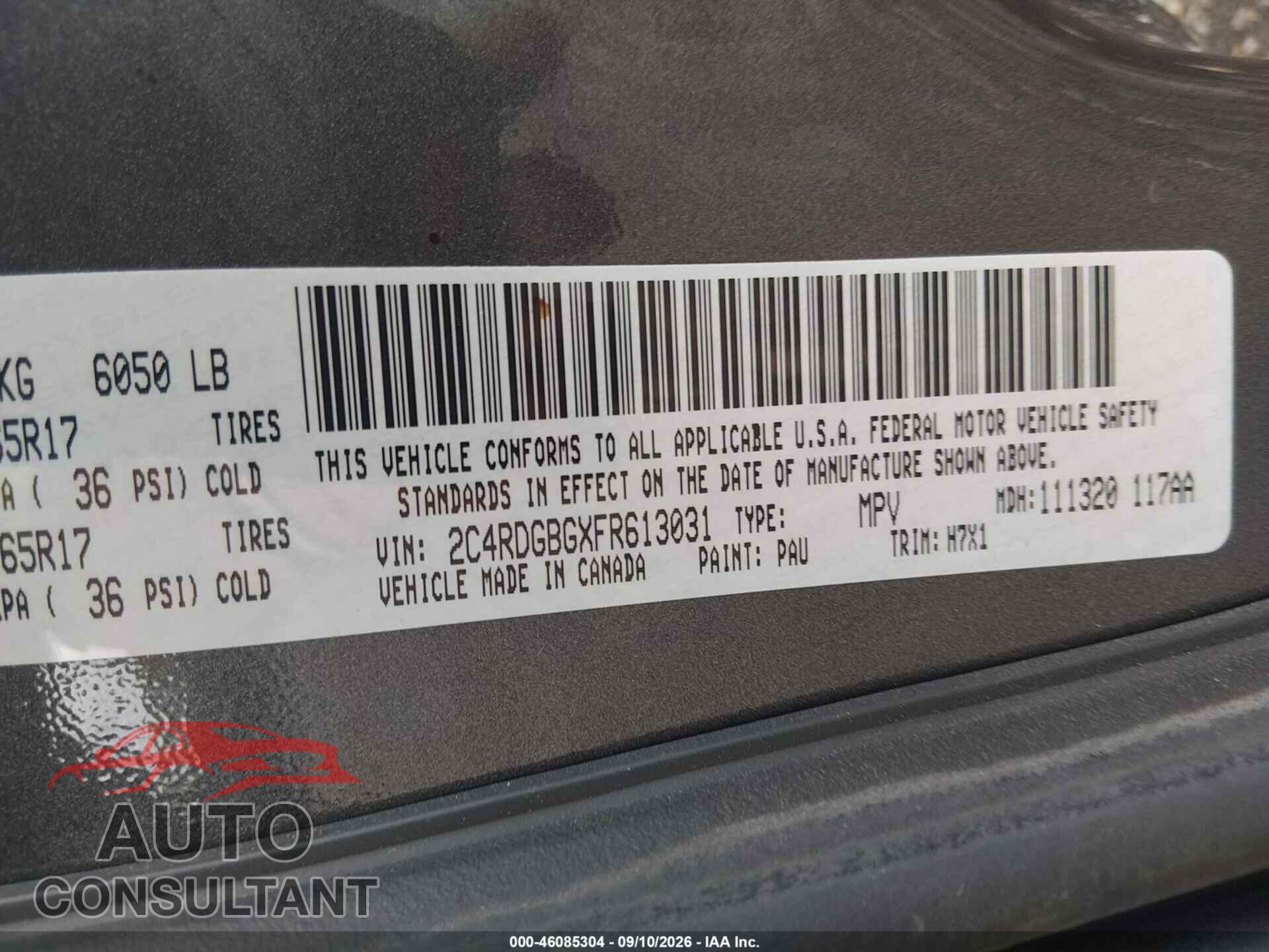 DODGE GRAND CARAVAN 2015 - 2C4RDGBGXFR613031
