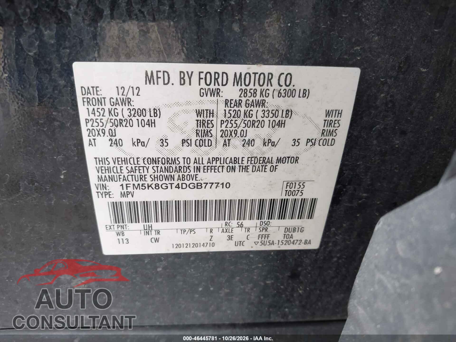 FORD EXPLORER 2013 - 1FM5K8GT4DGB77710