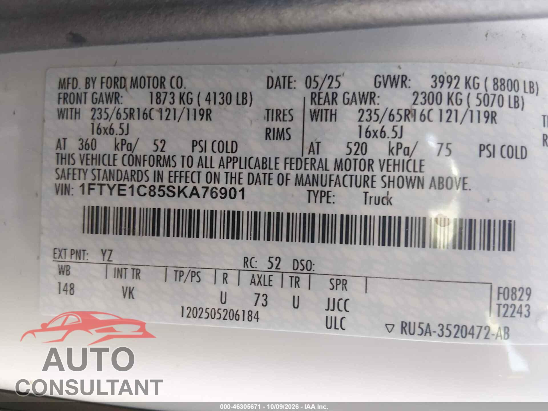 FORD TRANSIT-150 2025 - 1FTYE1C85SKA76901