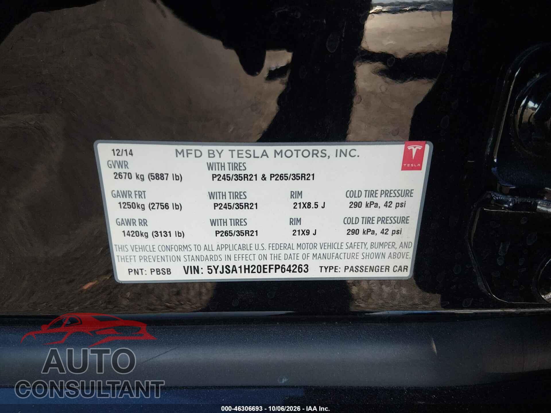 TESLA MODEL S 2014 - 5YJSA1H20EFP64263