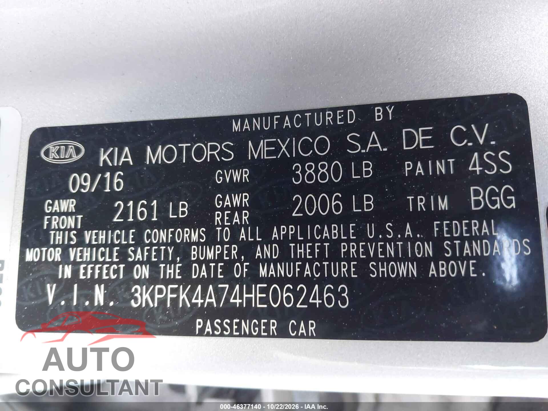 KIA FORTE 2017 - 3KPFK4A74HE062463