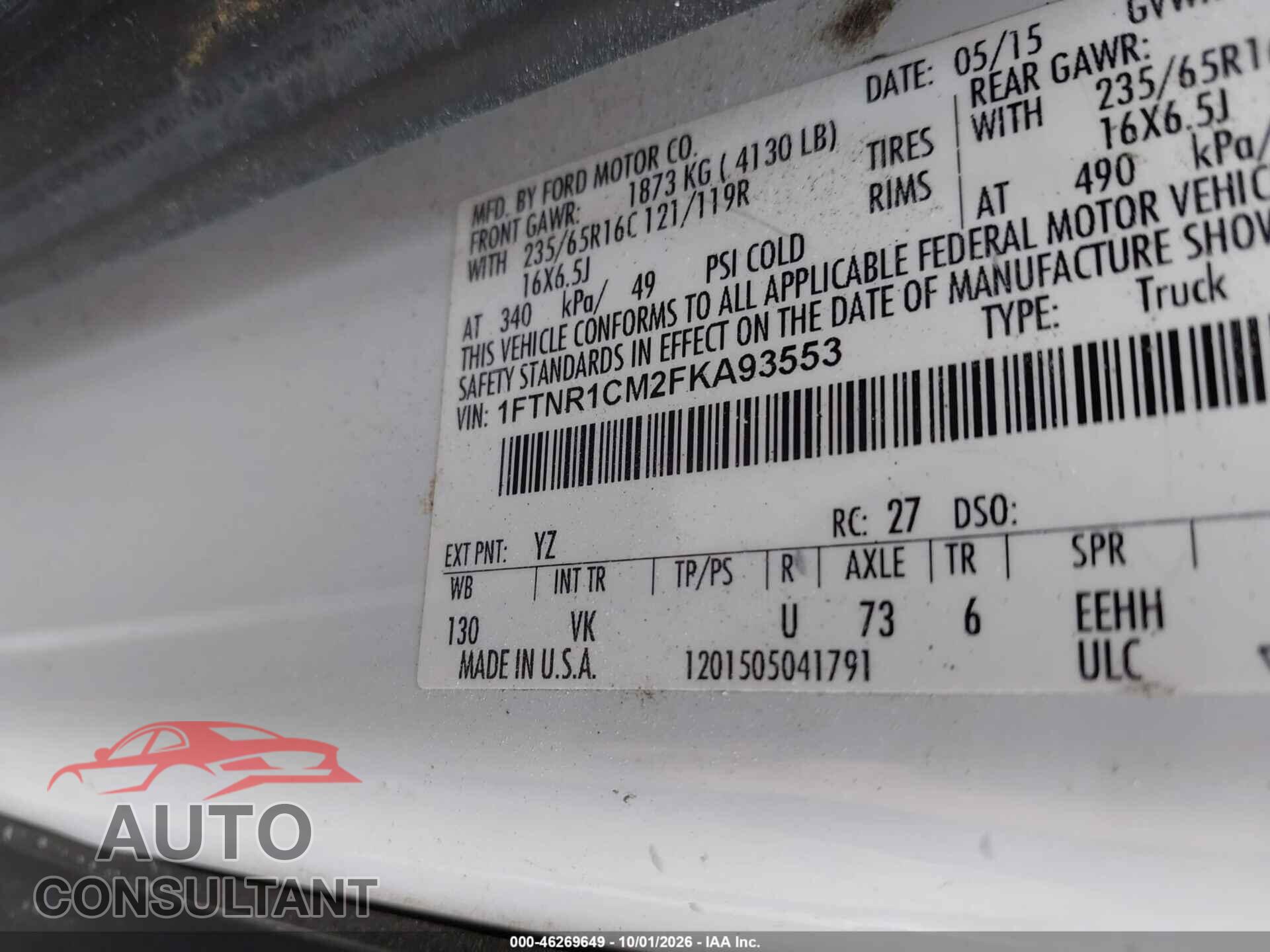 FORD TRANSIT-250 2015 - 1FTNR1CM2FKA93553