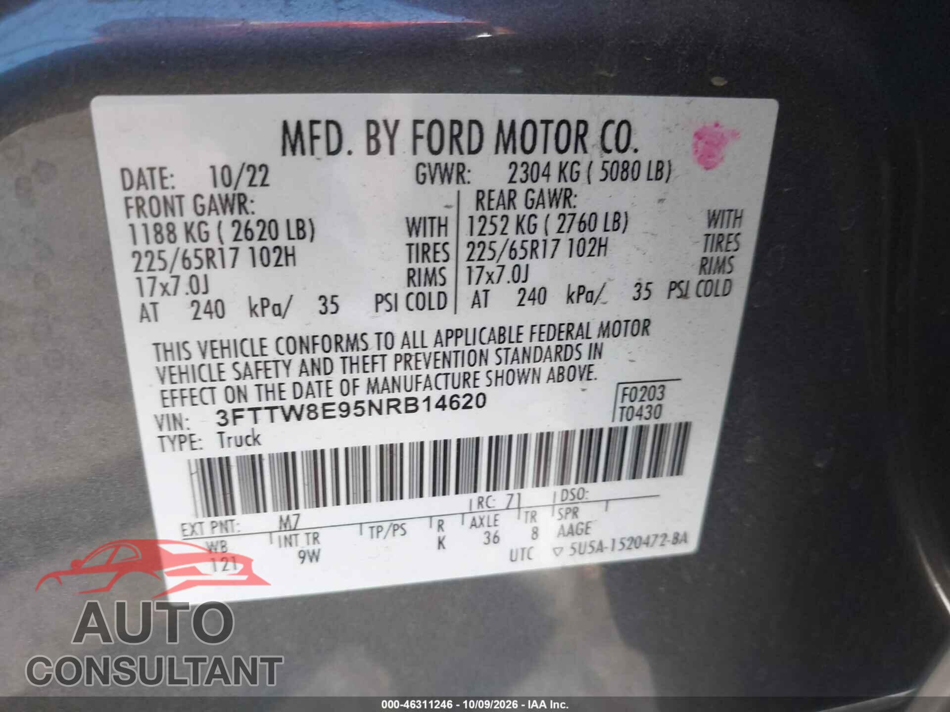 FORD MAVERICK 2022 - 3FTTW8E95NRB14620