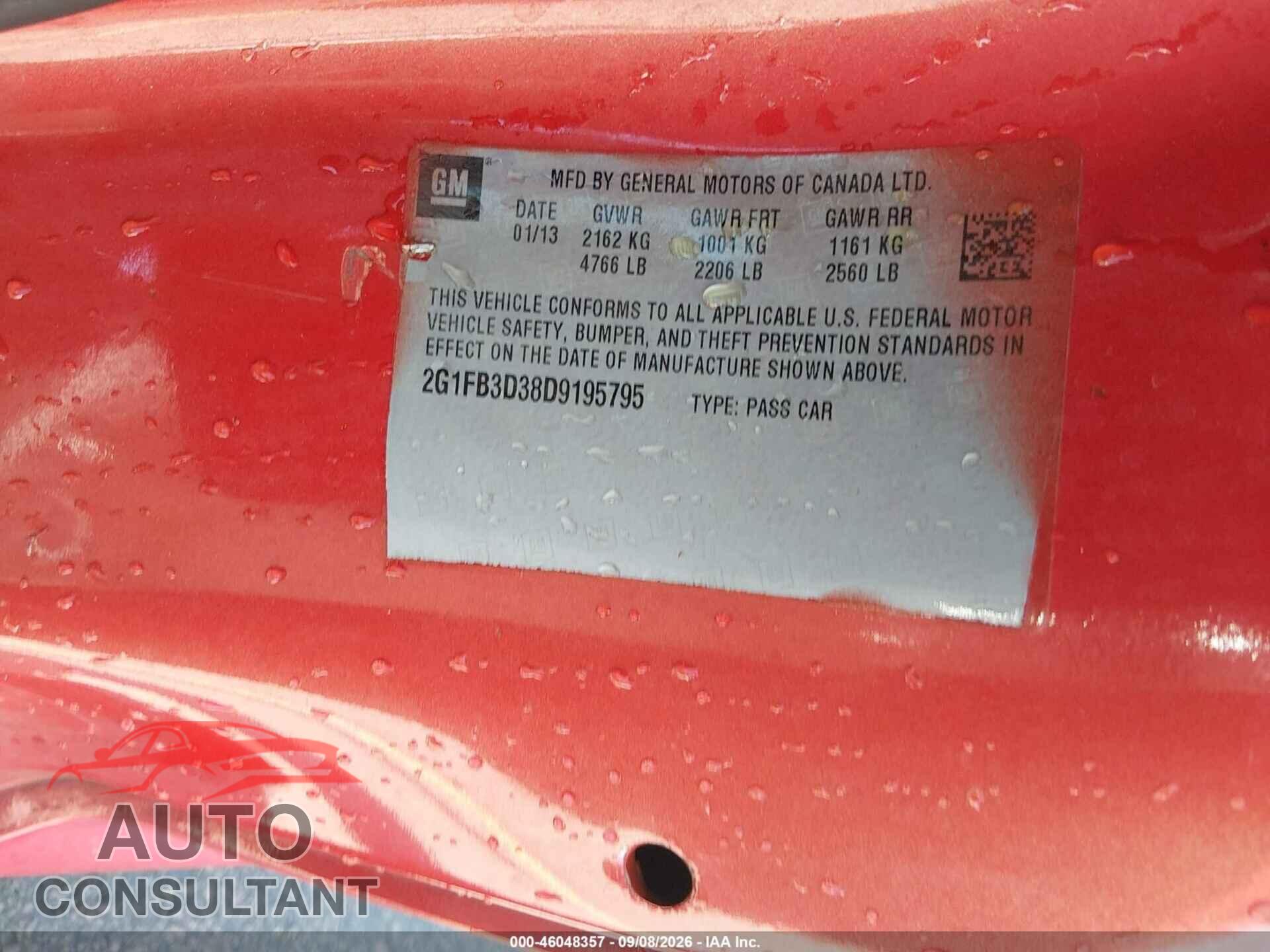 CHEVROLET CAMARO 2013 - 2G1FB3D38D9195795