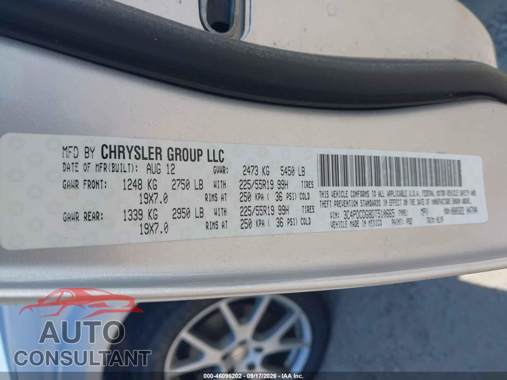 DODGE JOURNEY 2013 - 3C4PDCDG8DT510665
