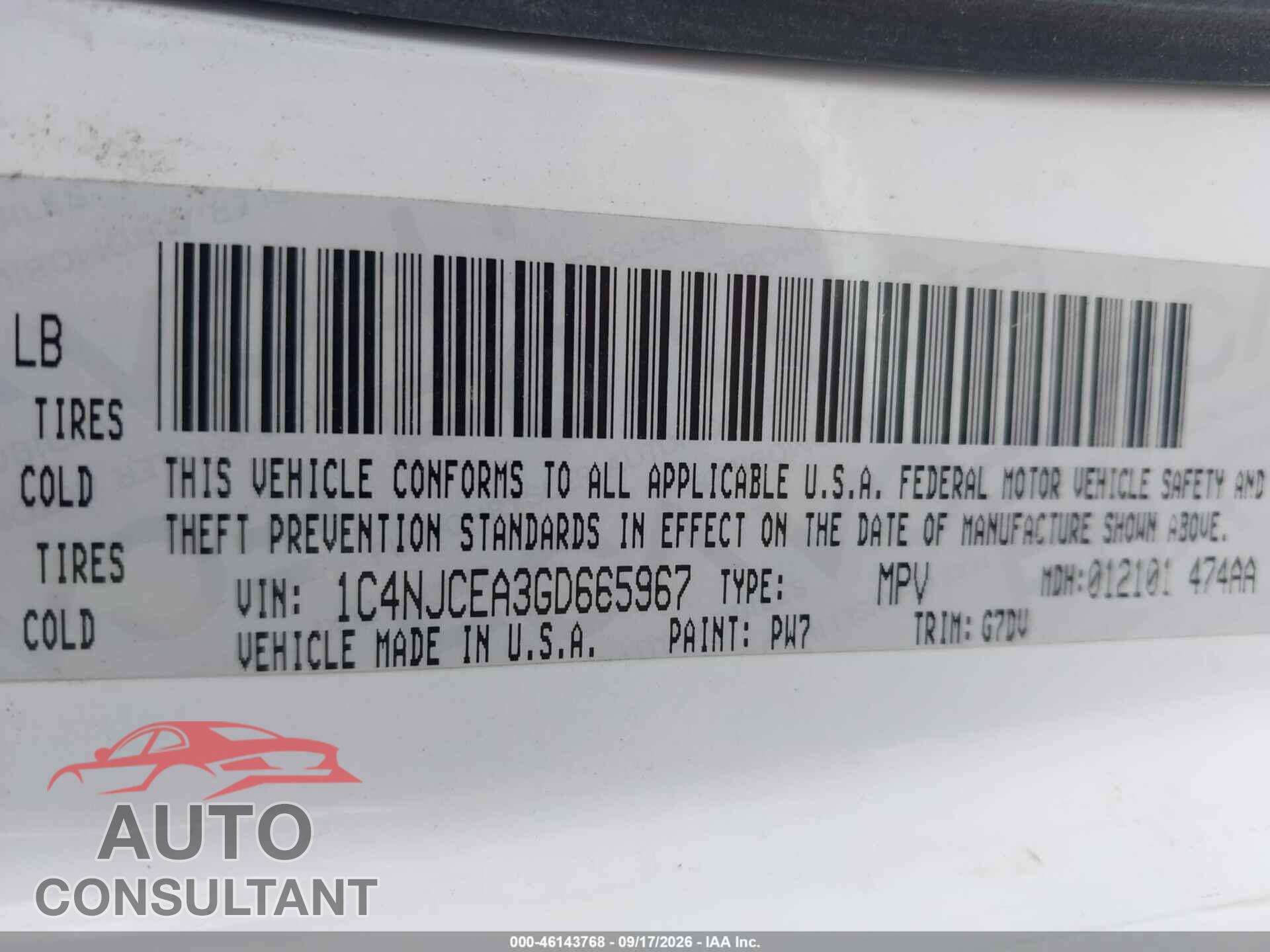 JEEP COMPASS 2016 - 1C4NJCEA3GD665967
