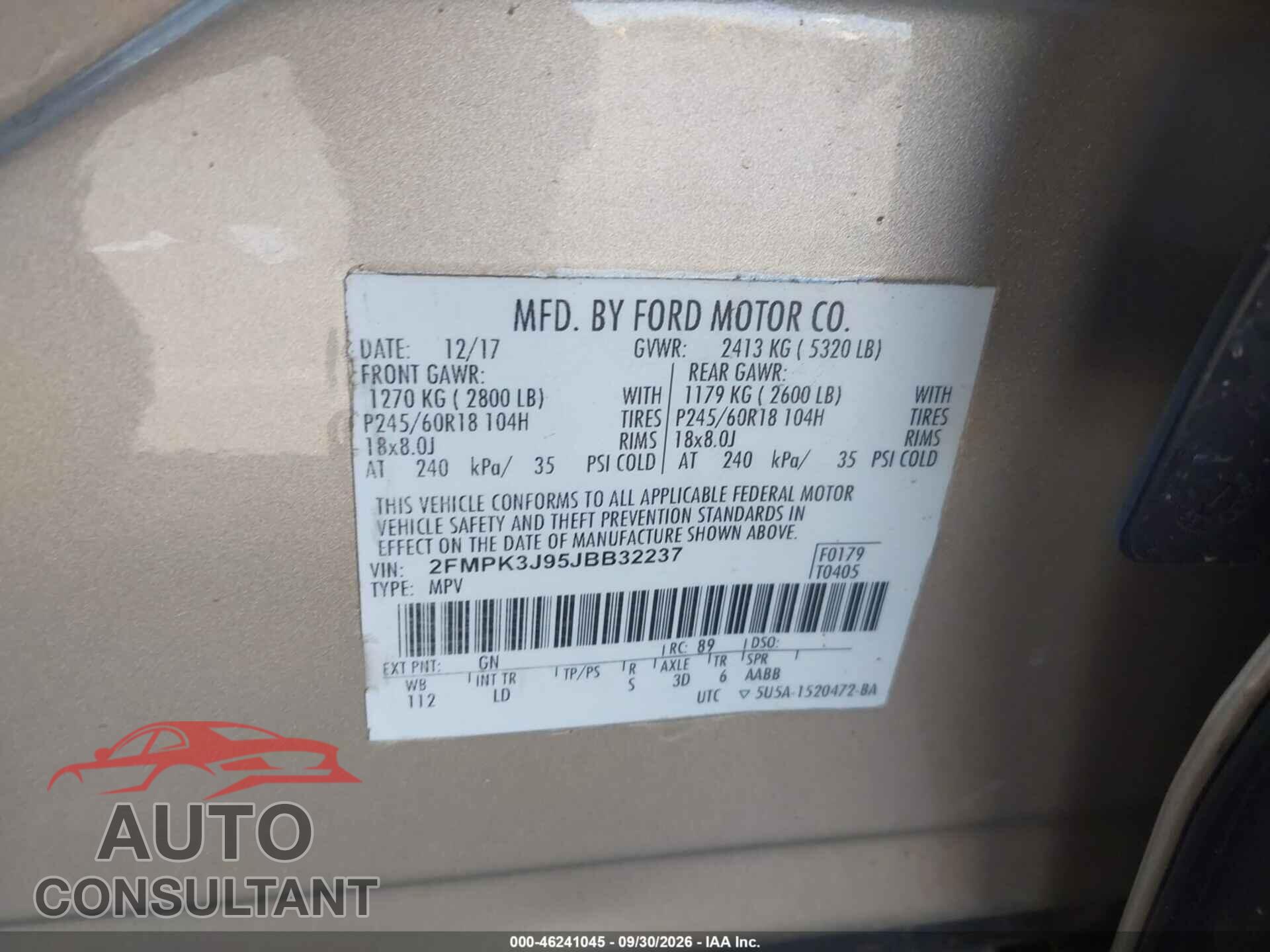 FORD EDGE 2018 - 2FMPK3J95JBB32237