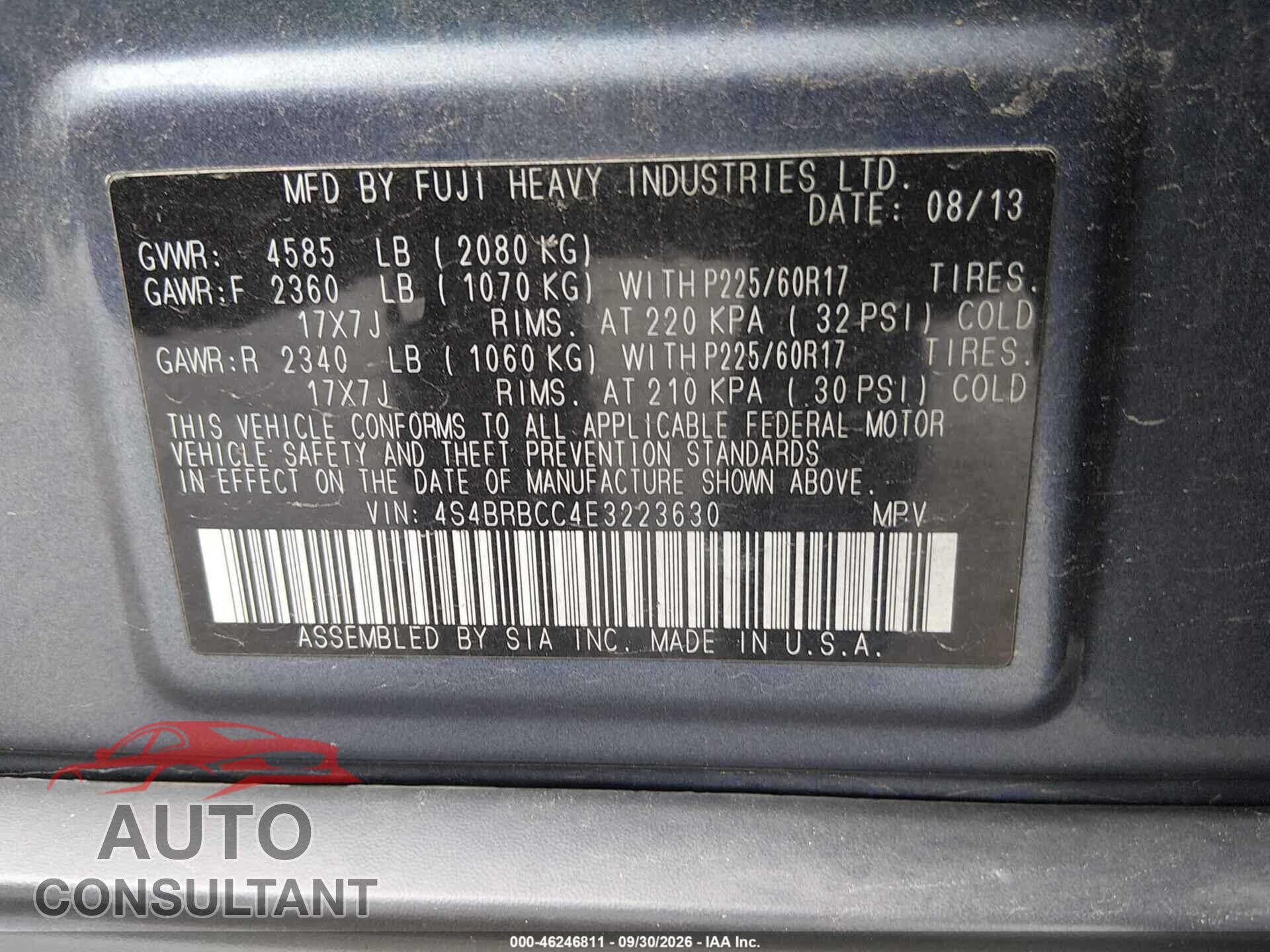 SUBARU OUTBACK 2014 - 4S4BRBCC4E3223630