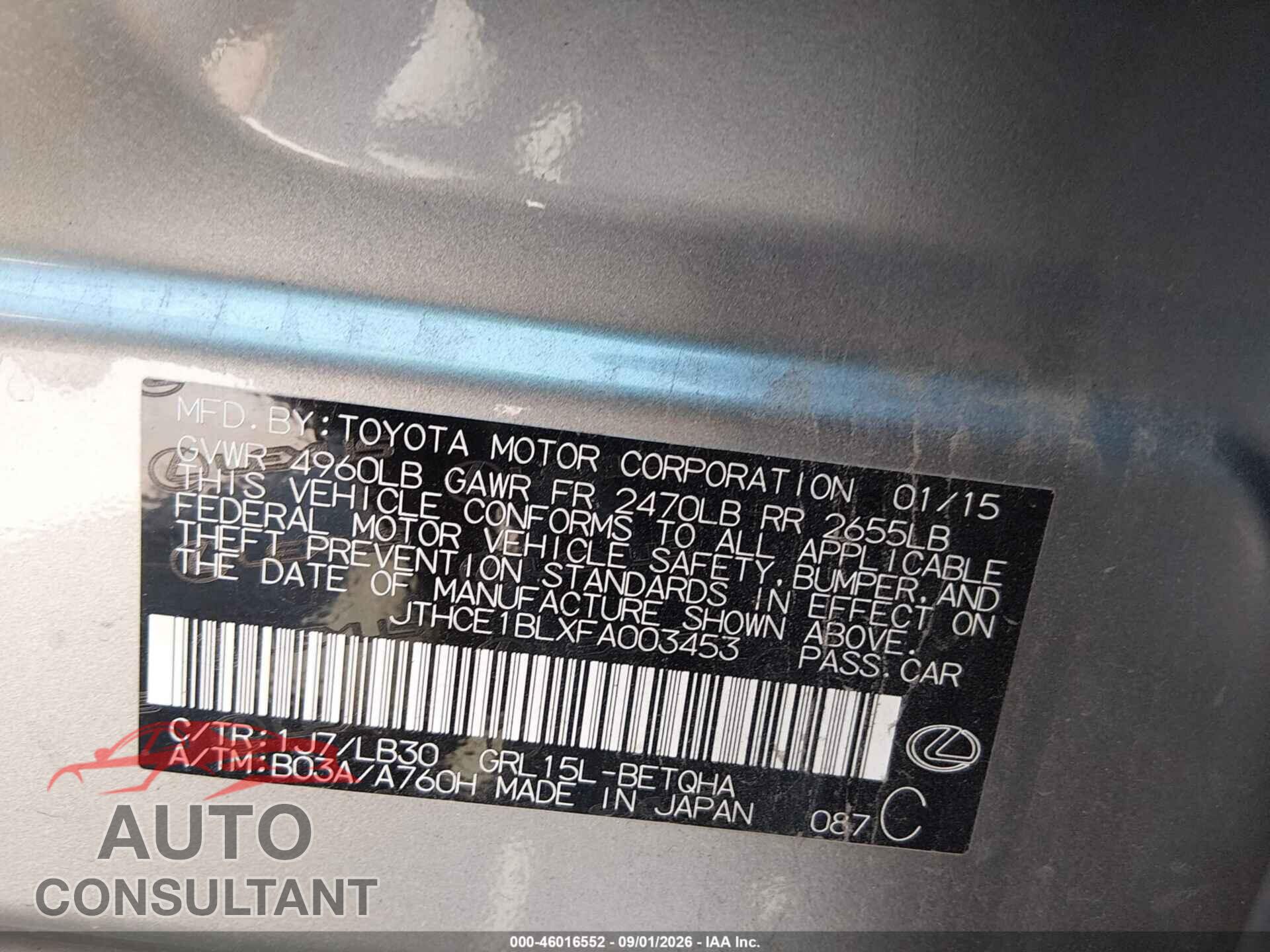 LEXUS GS 350 2015 - JTHCE1BLXFA003453