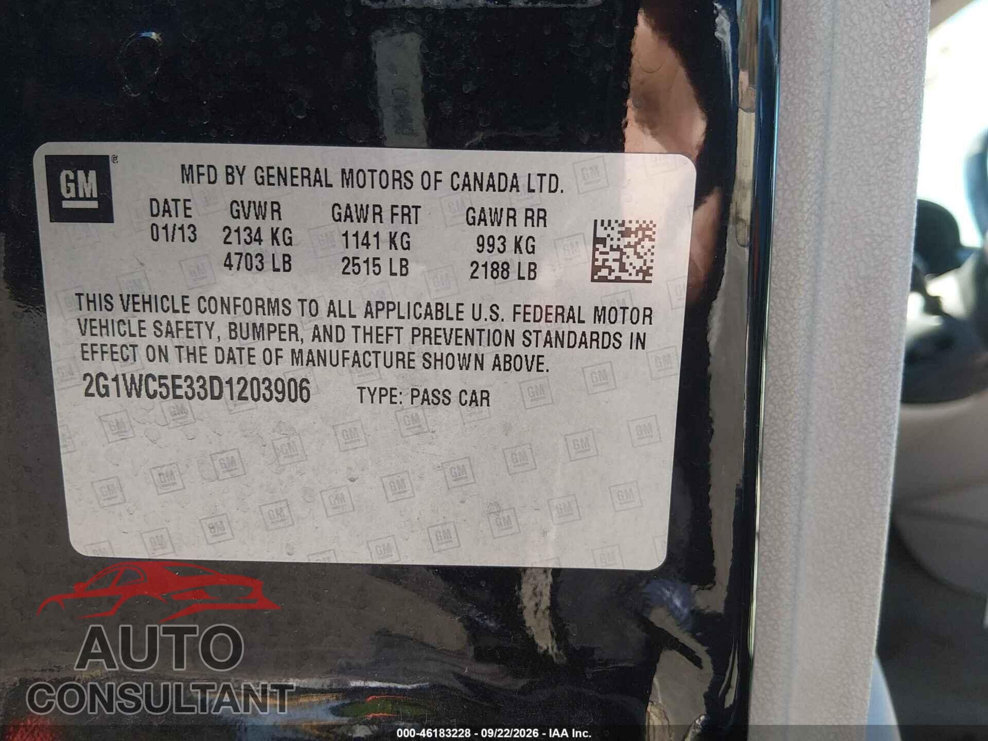 CHEVROLET IMPALA 2013 - 2G1WC5E33D1203906