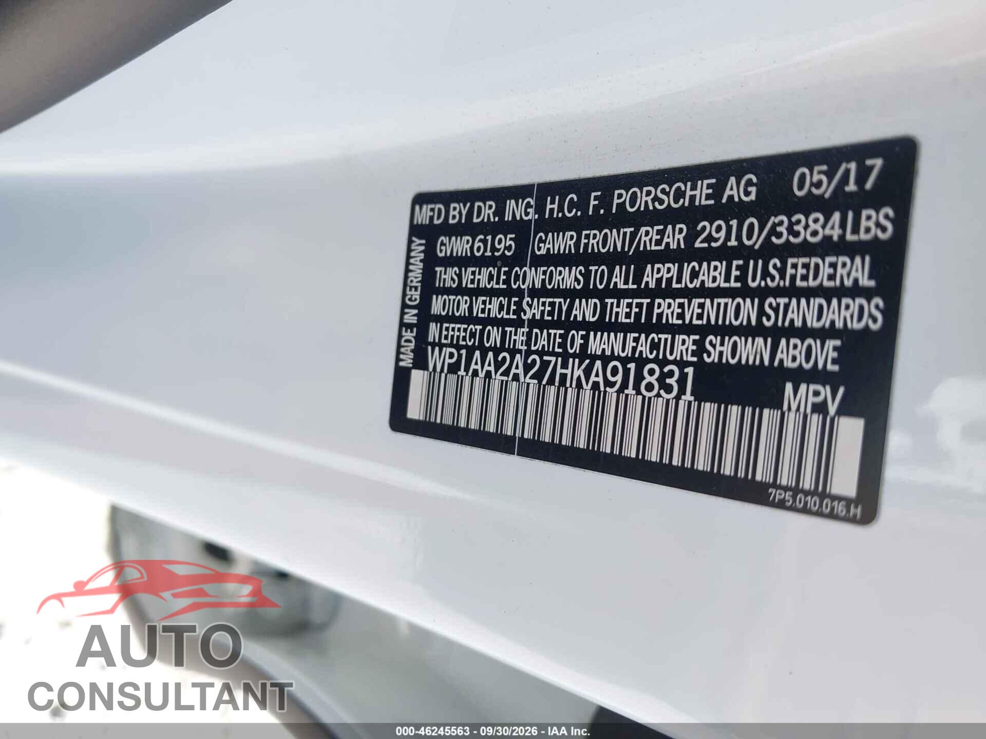 PORSCHE CAYENNE 2017 - WP1AA2A27HKA91831