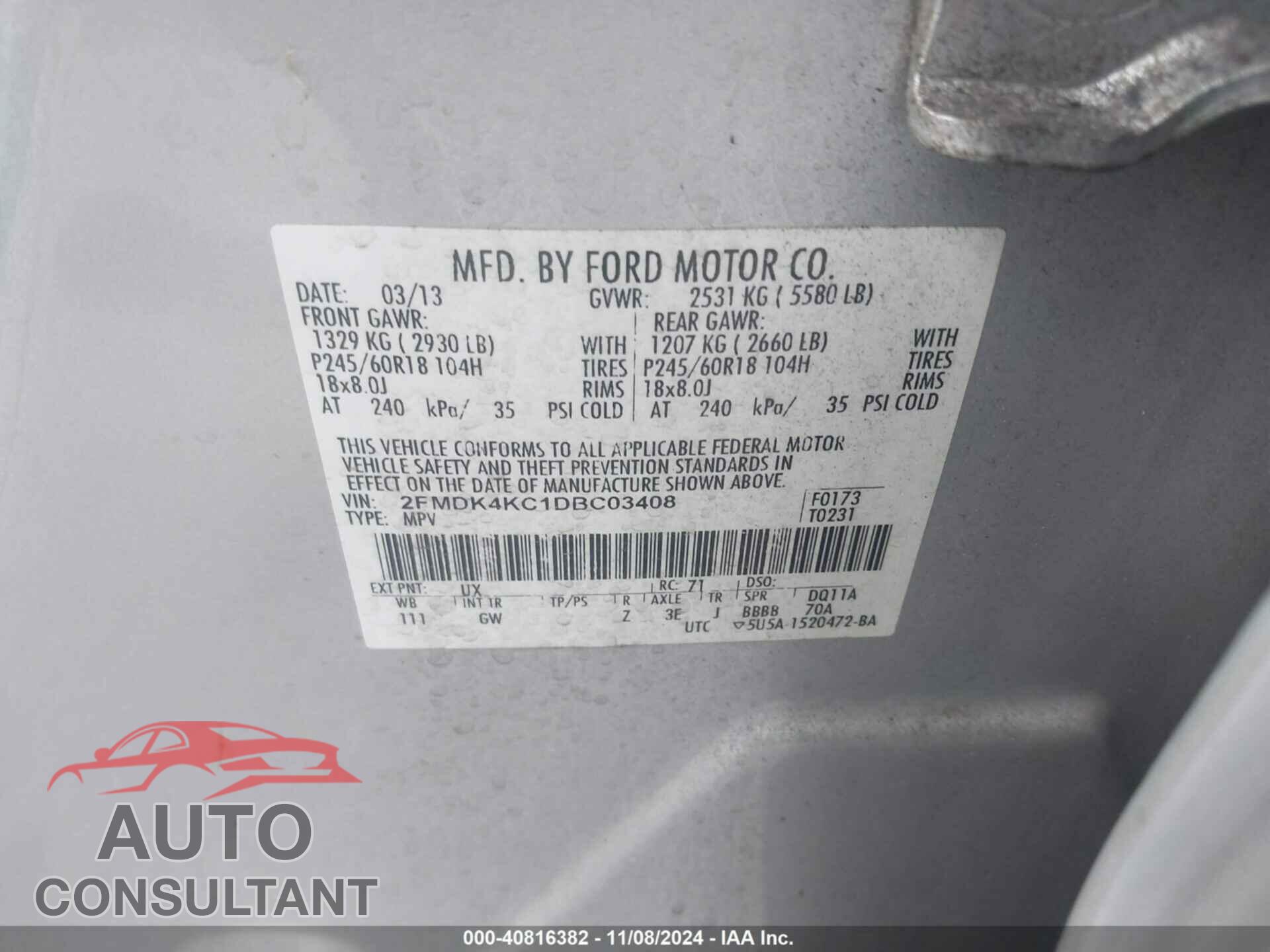 FORD EDGE 2013 - 2FMDK4KC1DBC03408