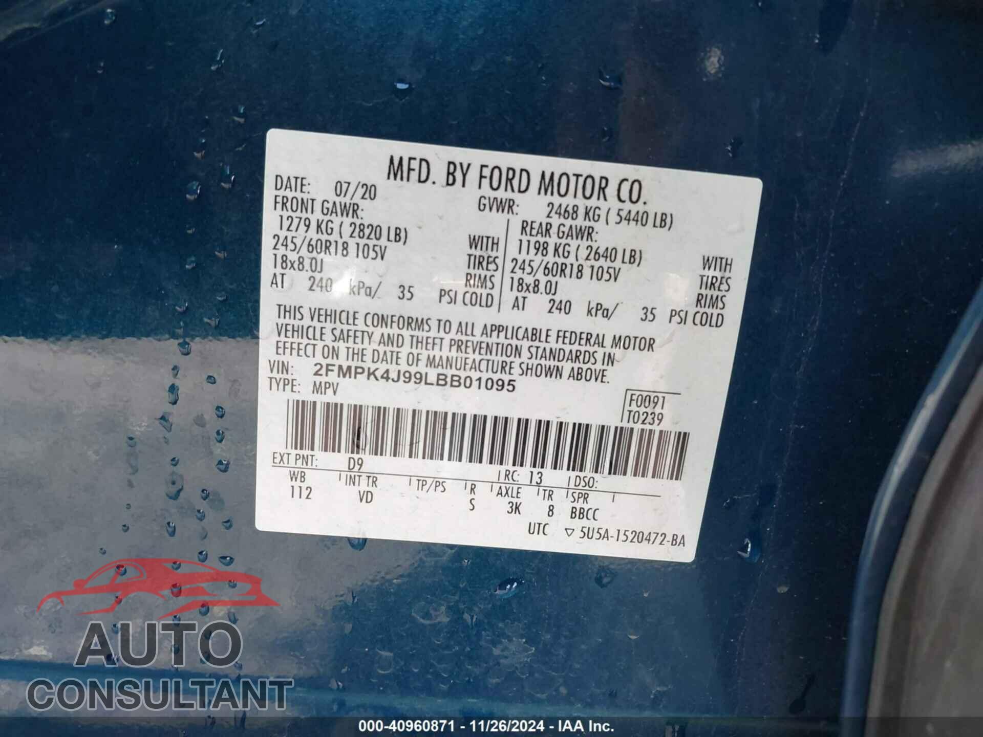 FORD EDGE 2020 - 2FMPK4J99LBB01095