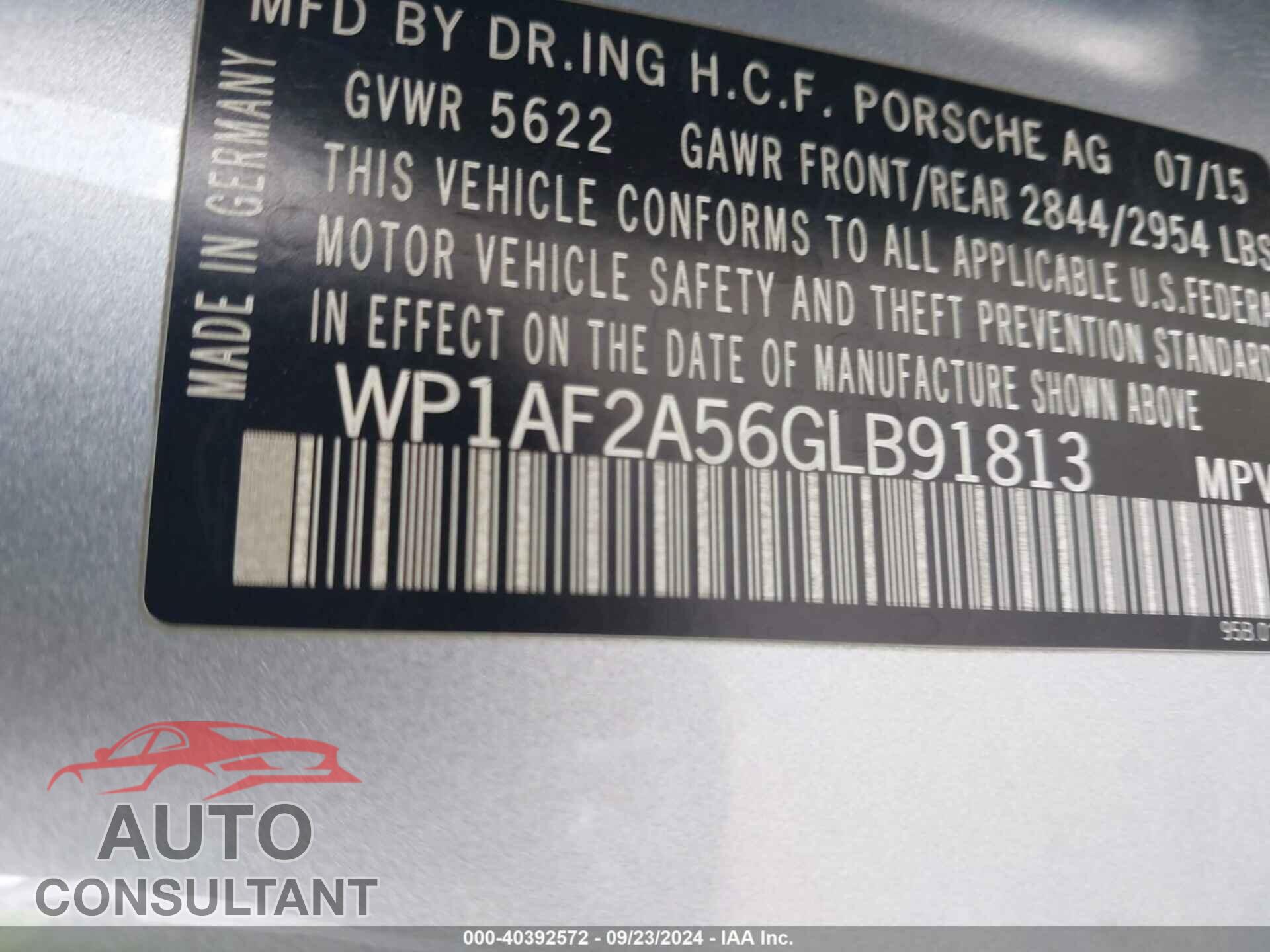 PORSCHE MACAN 2016 - WP1AF2A56GLB91813