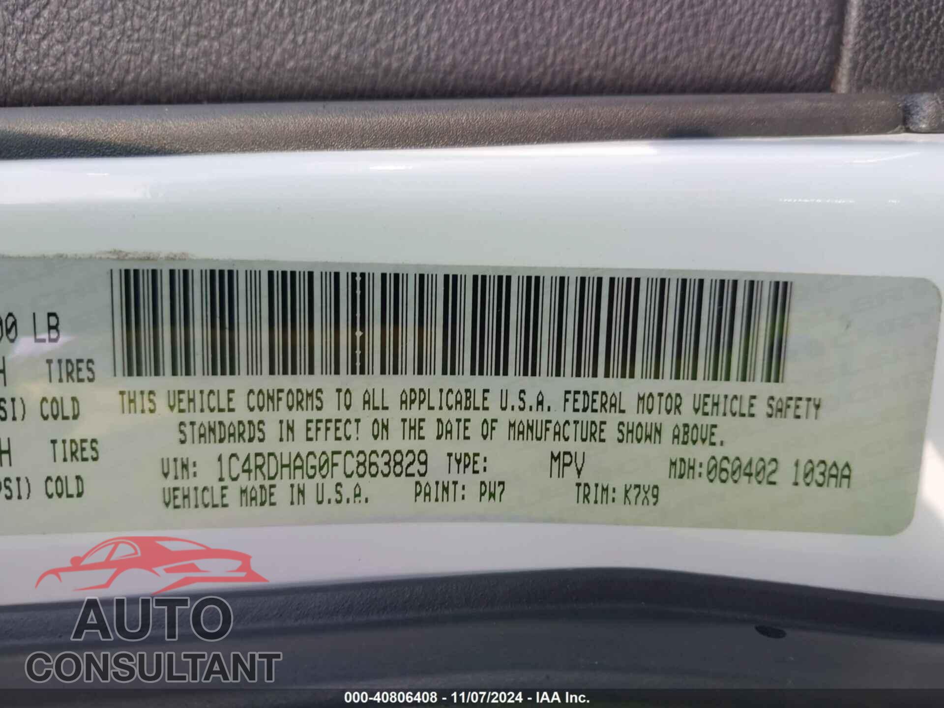 DODGE DURANGO 2015 - 1C4RDHAG0FC863829