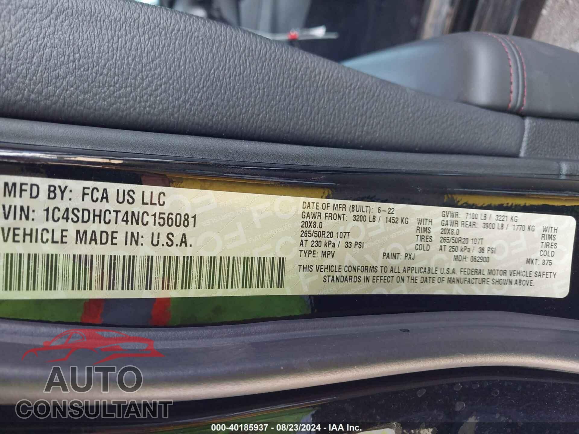 DODGE DURANGO 2022 - 1C4SDHCT4NC156081