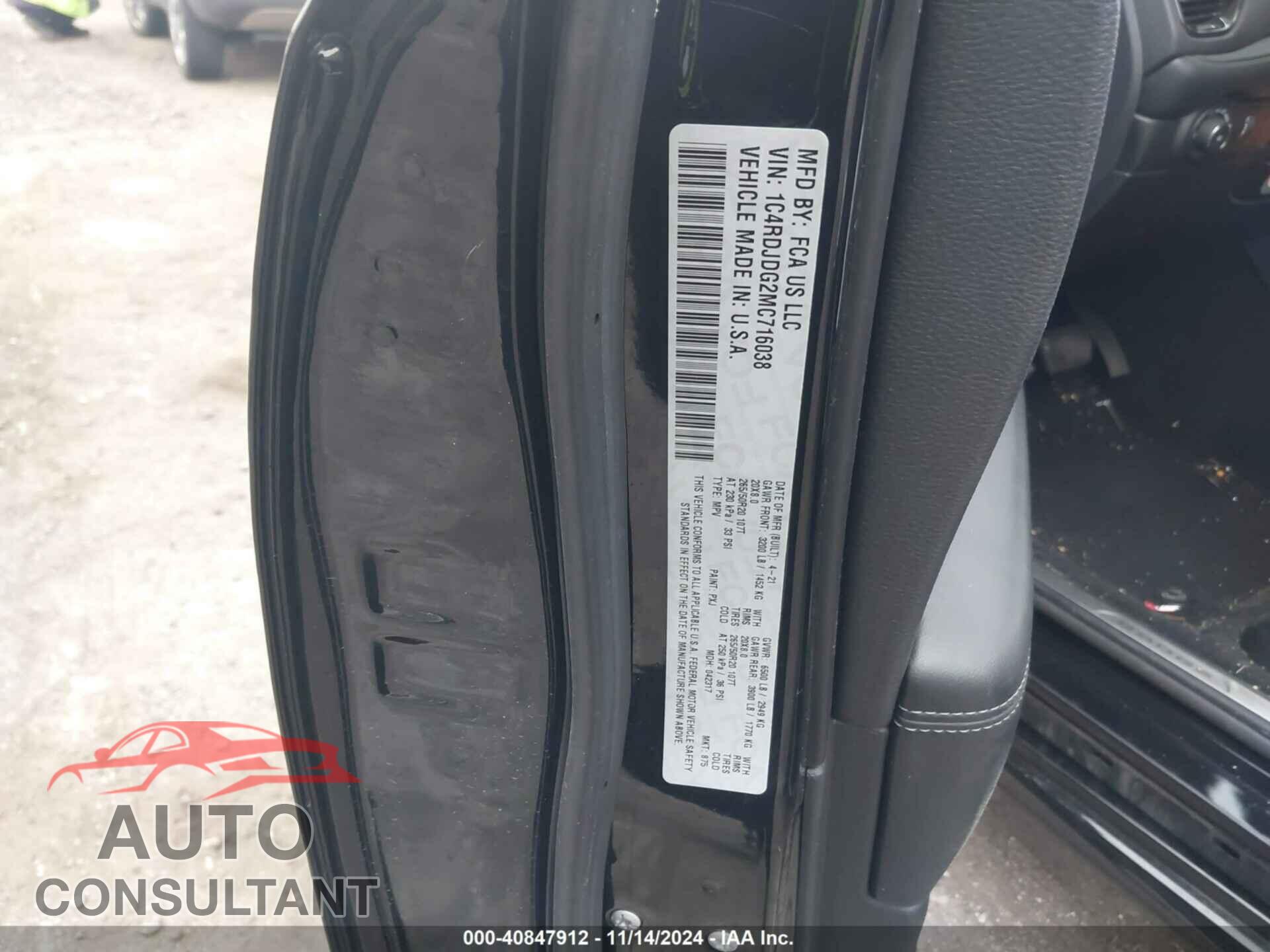 DODGE DURANGO 2021 - 1C4RDJDG2MC716038