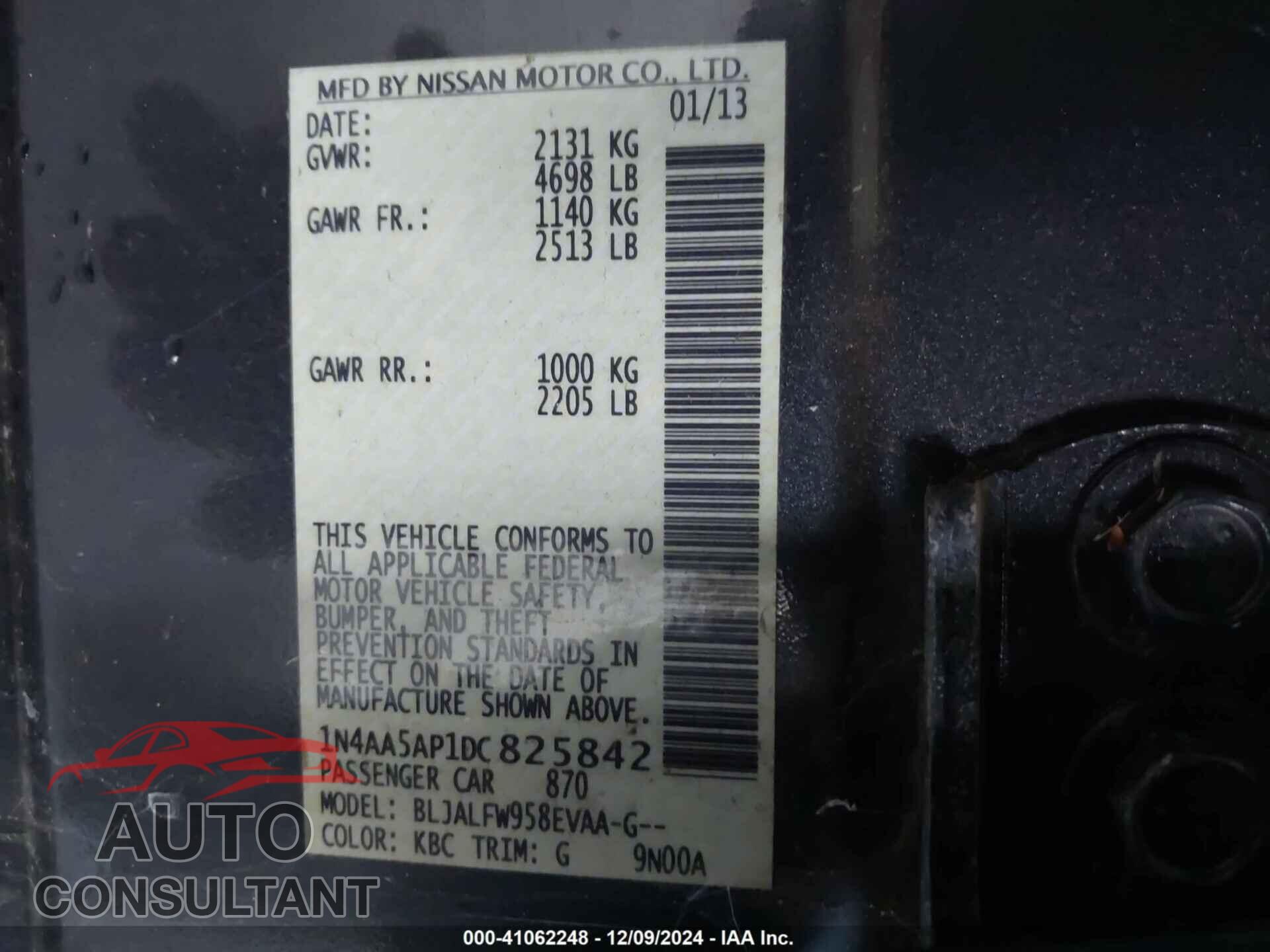 NISSAN MAXIMA 2013 - 1N4AA5AP1DC825842