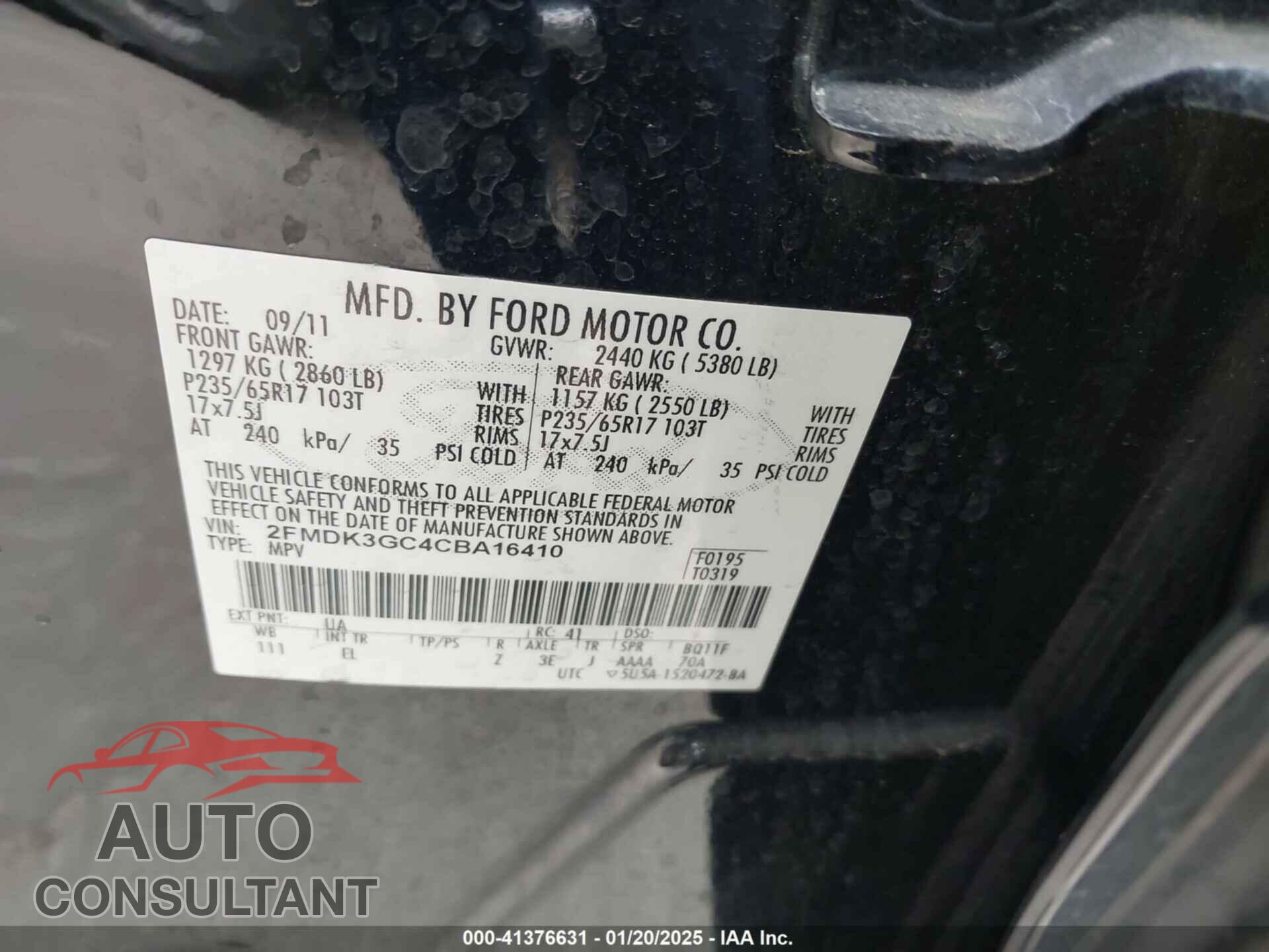 FORD EDGE 2012 - 2FMDK3GC4CBA16410