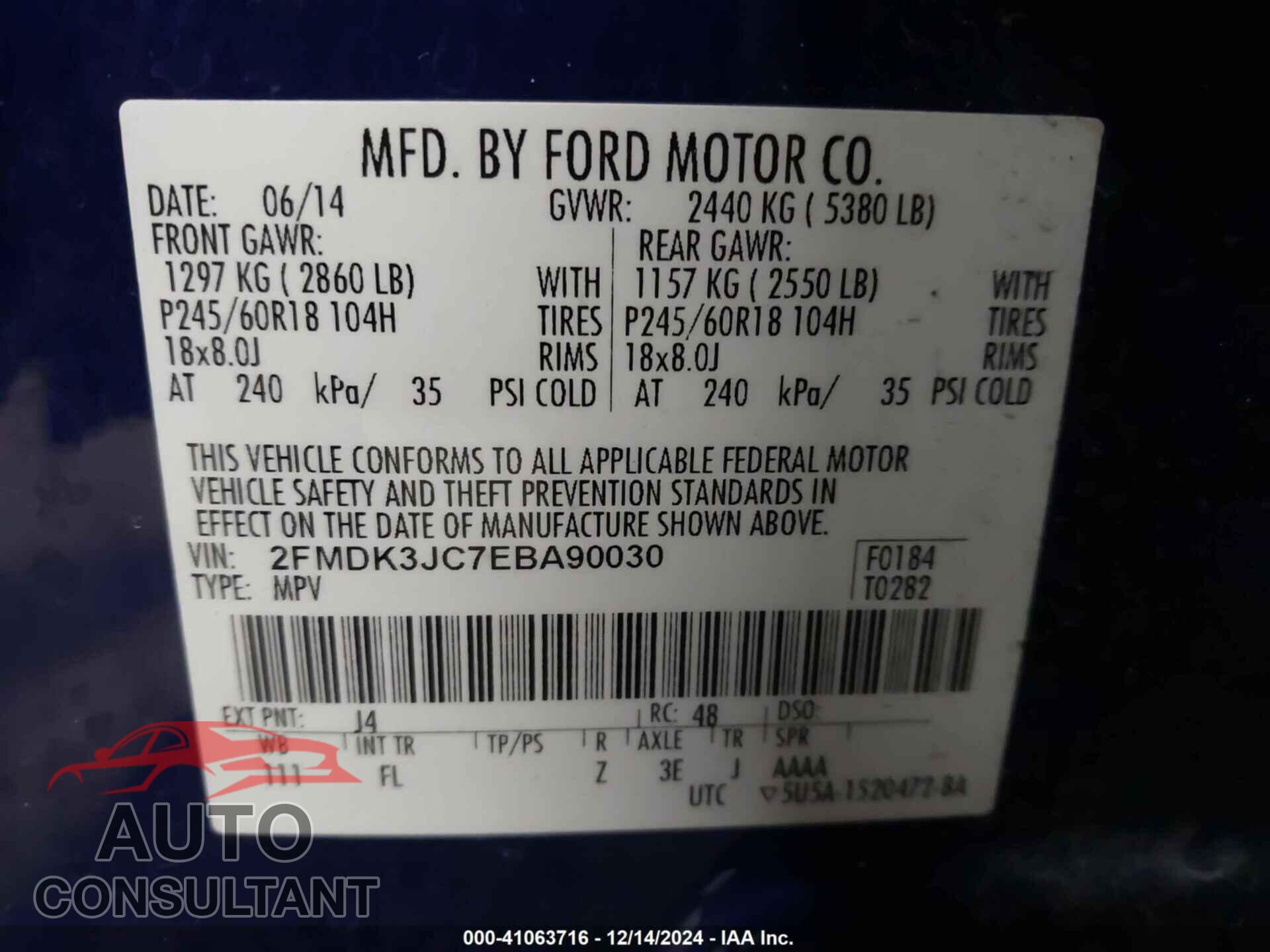 FORD EDGE 2014 - 2FMDK3JC7EBA90030