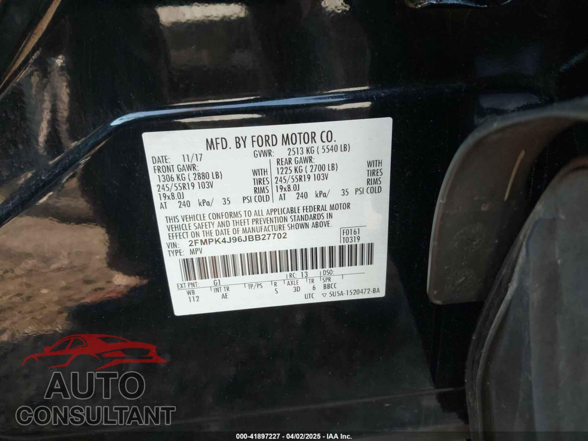 FORD EDGE 2018 - 2FMPK4J96JBB27702