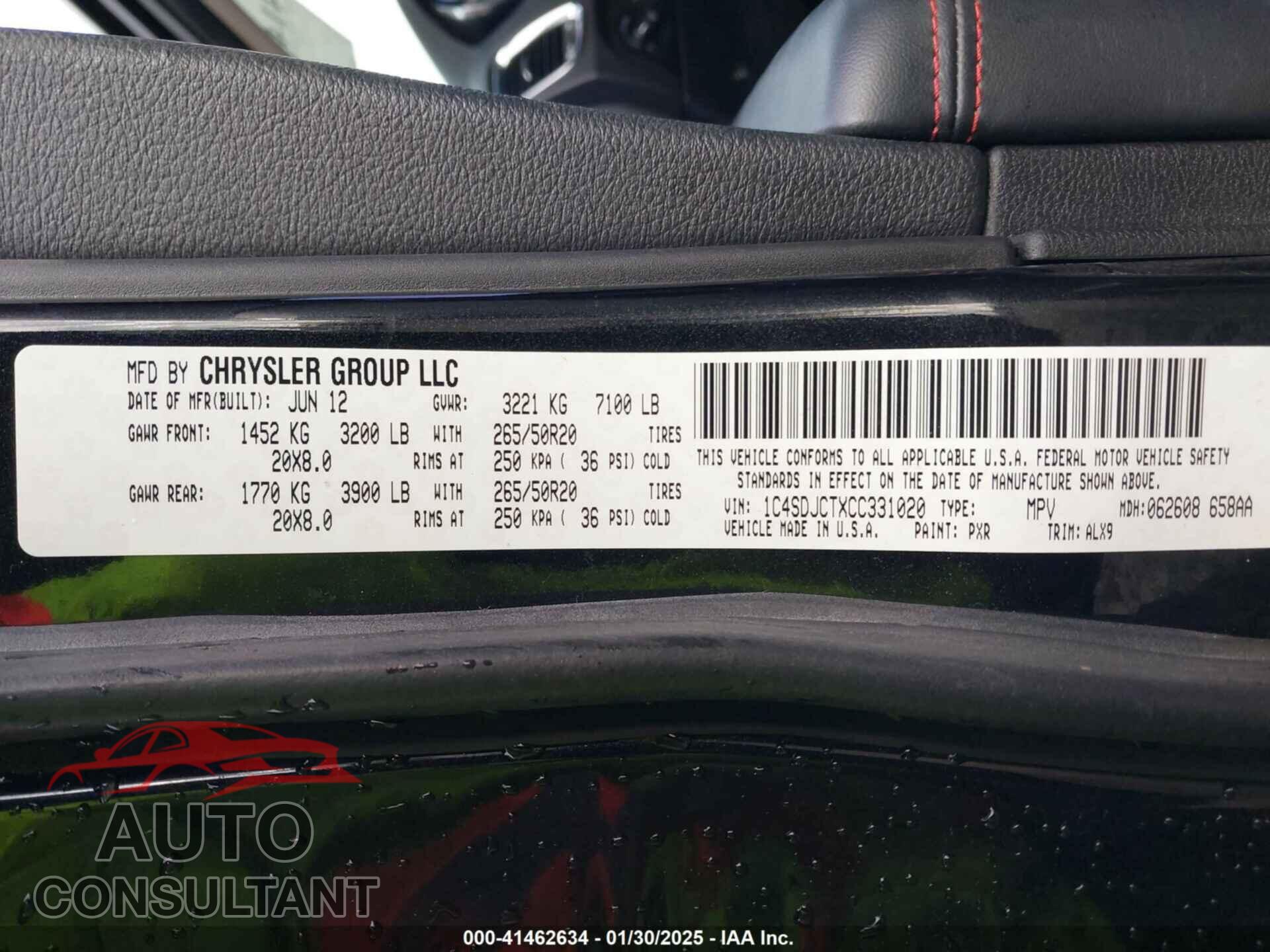 DODGE DURANGO 2012 - 1C4SDJCTXCC331020