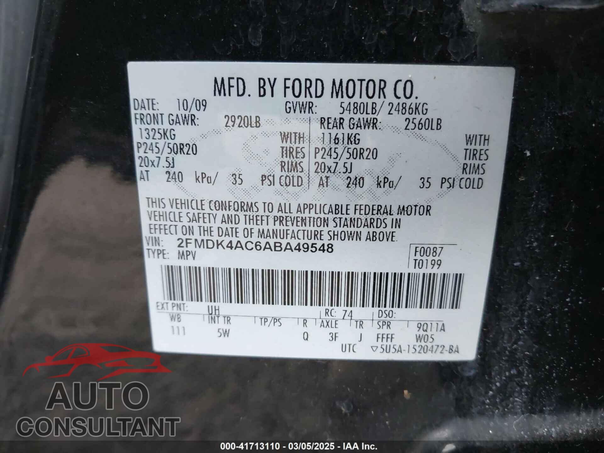 FORD EDGE 2010 - 2FMDK4AC6ABA49548
