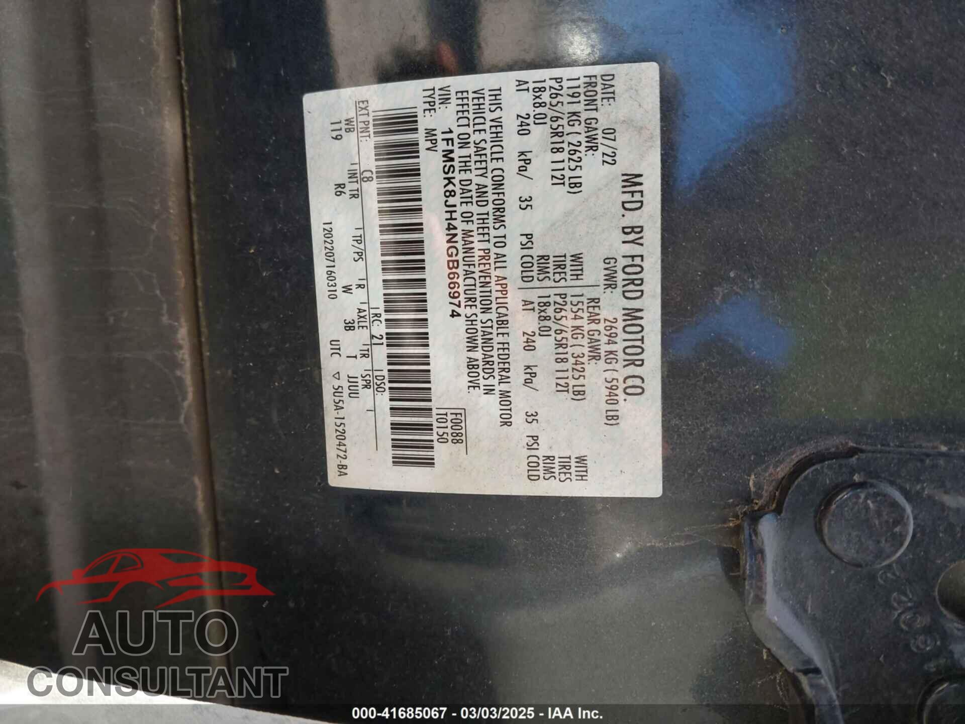 FORD EXPLORER 2022 - 1FMSK8JH4NGB66974