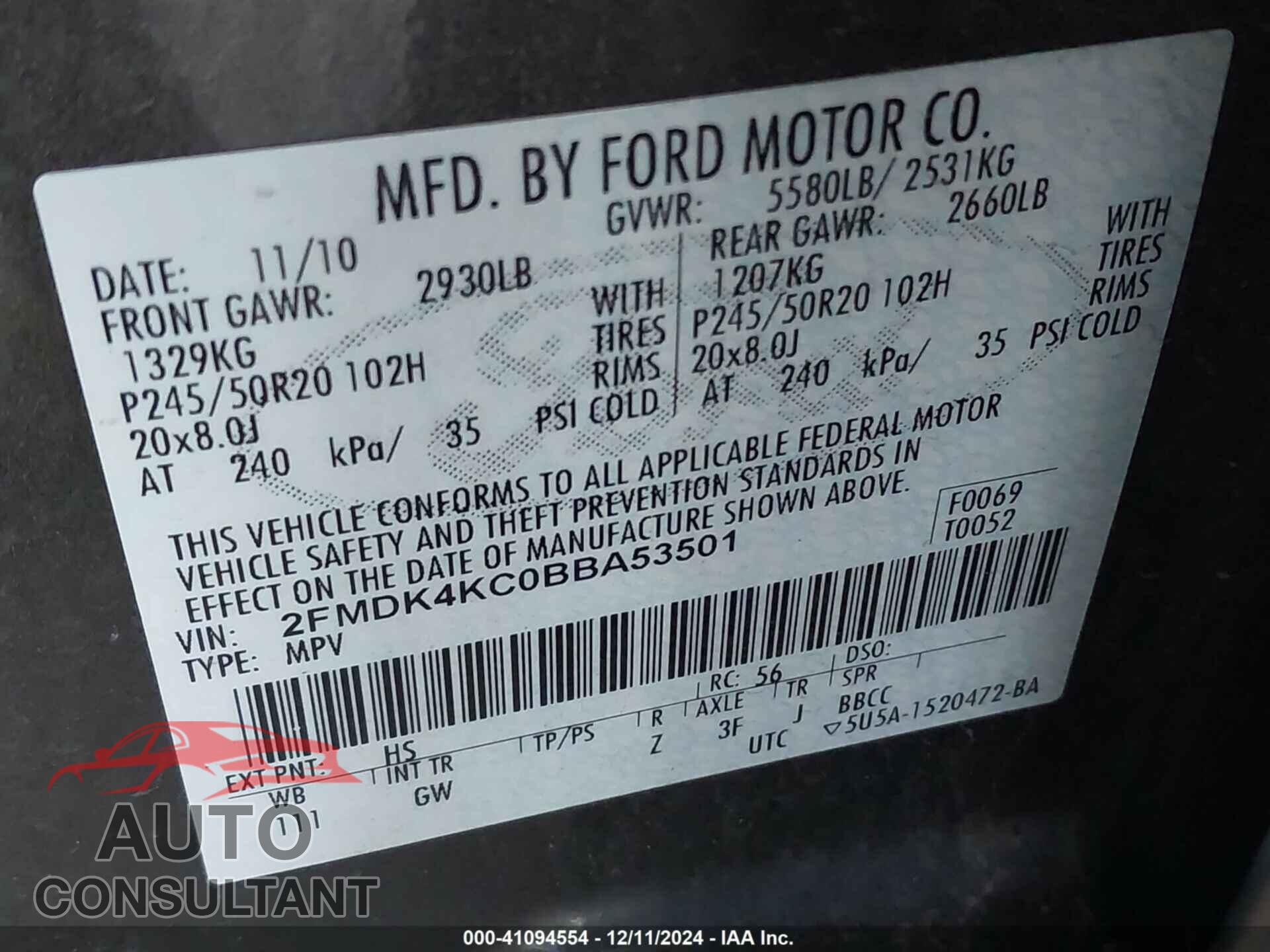 FORD EDGE 2011 - 2FMDK4KC0BBA53501