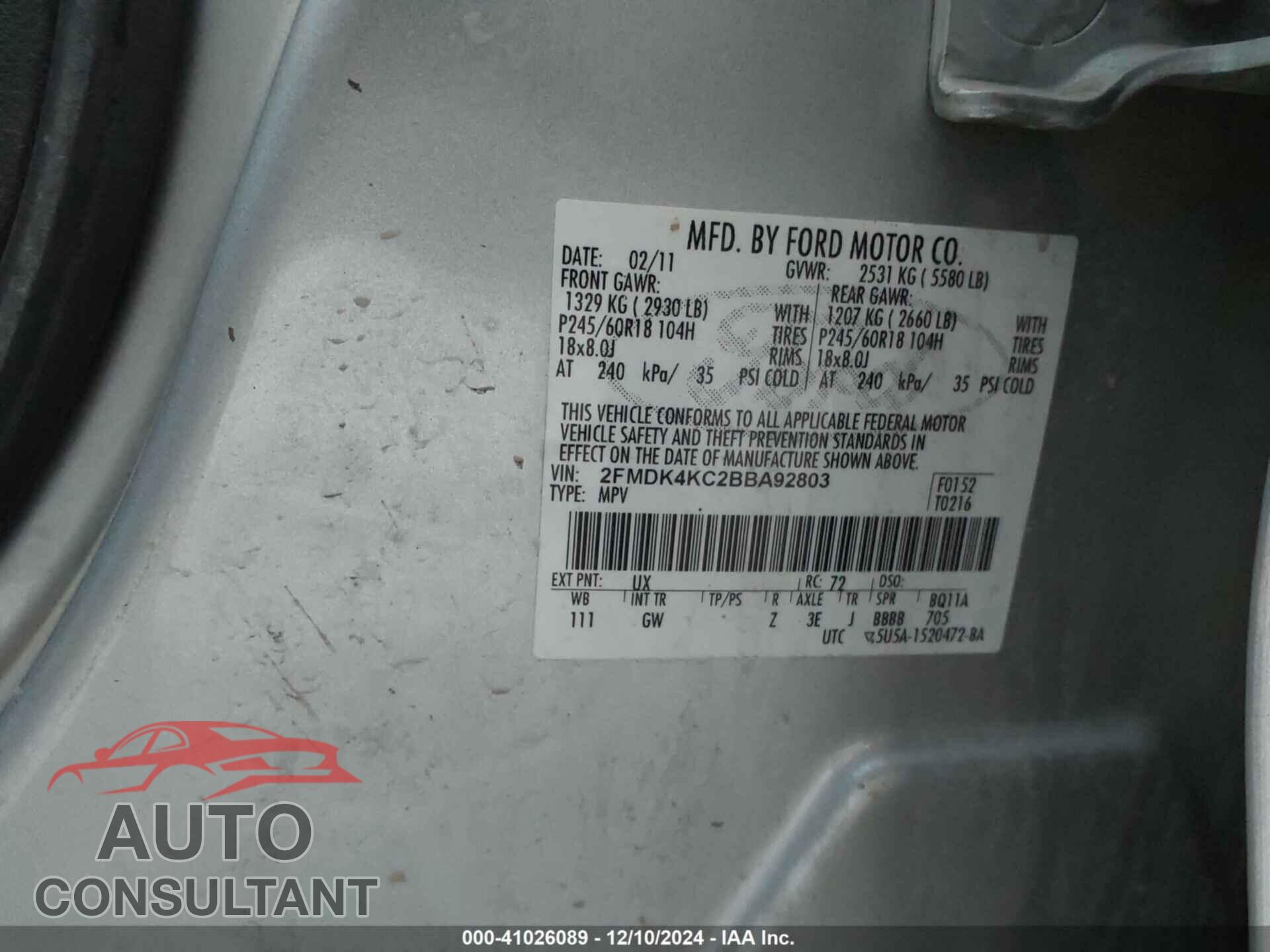 FORD EDGE 2011 - 2FMDK4KC2BBA92803