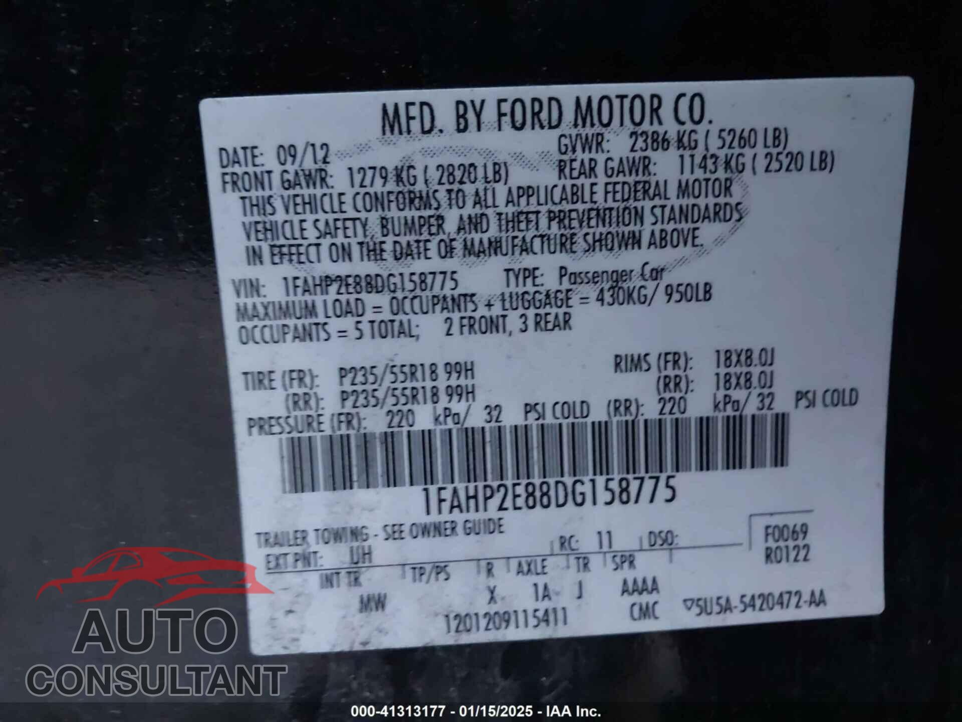 FORD TAURUS 2013 - 1FAHP2E88DG158775
