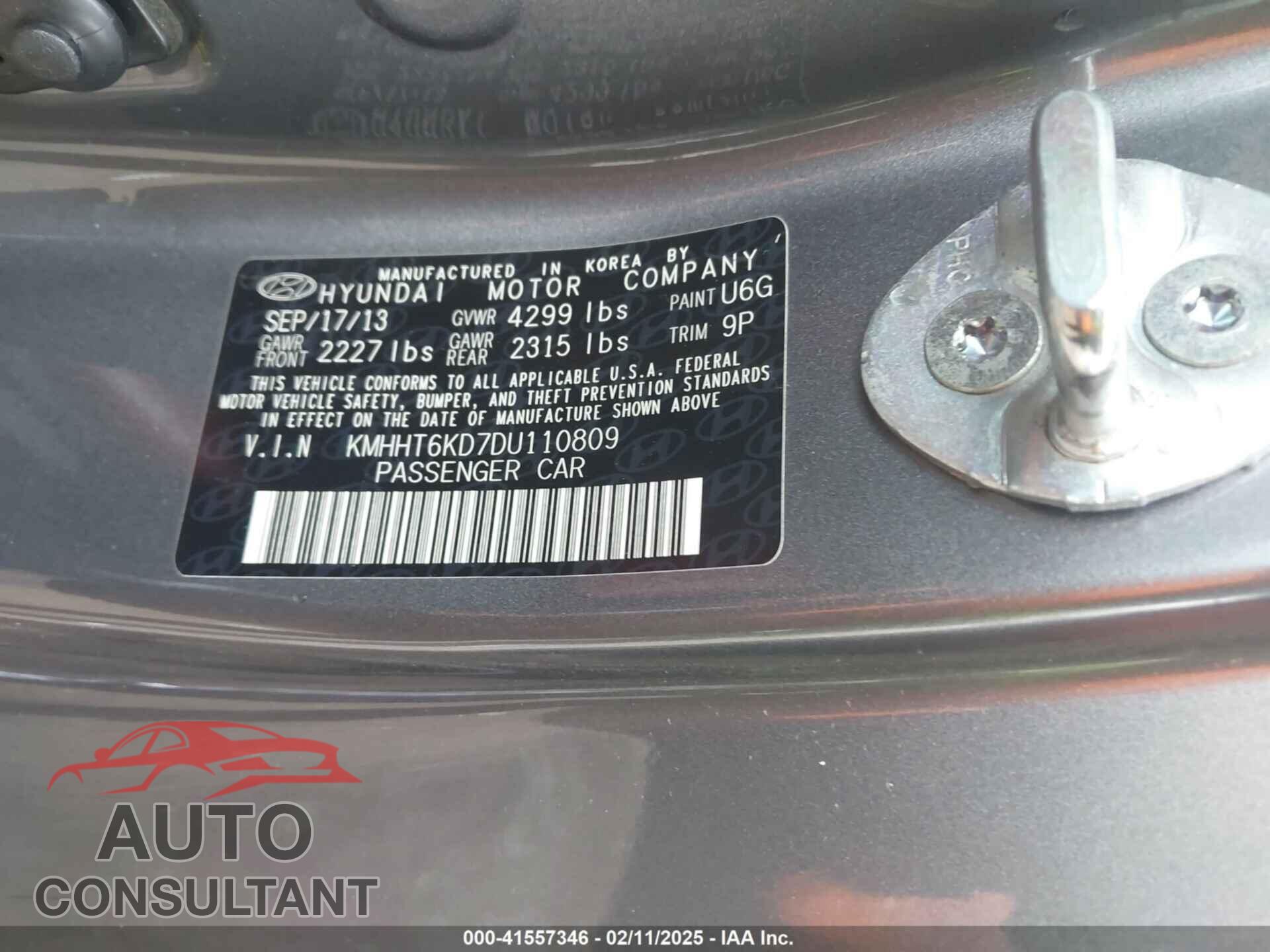 HYUNDAI GENESIS 2013 - KMHHT6KD7DU110809