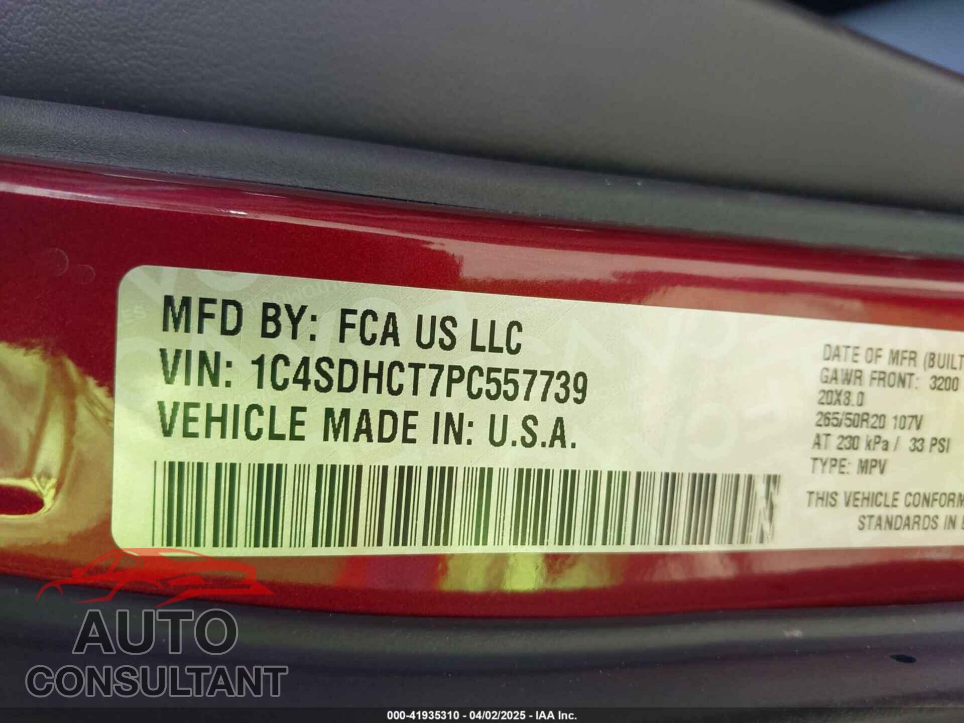 DODGE DURANGO 2023 - 1C4SDHCT7PC557739