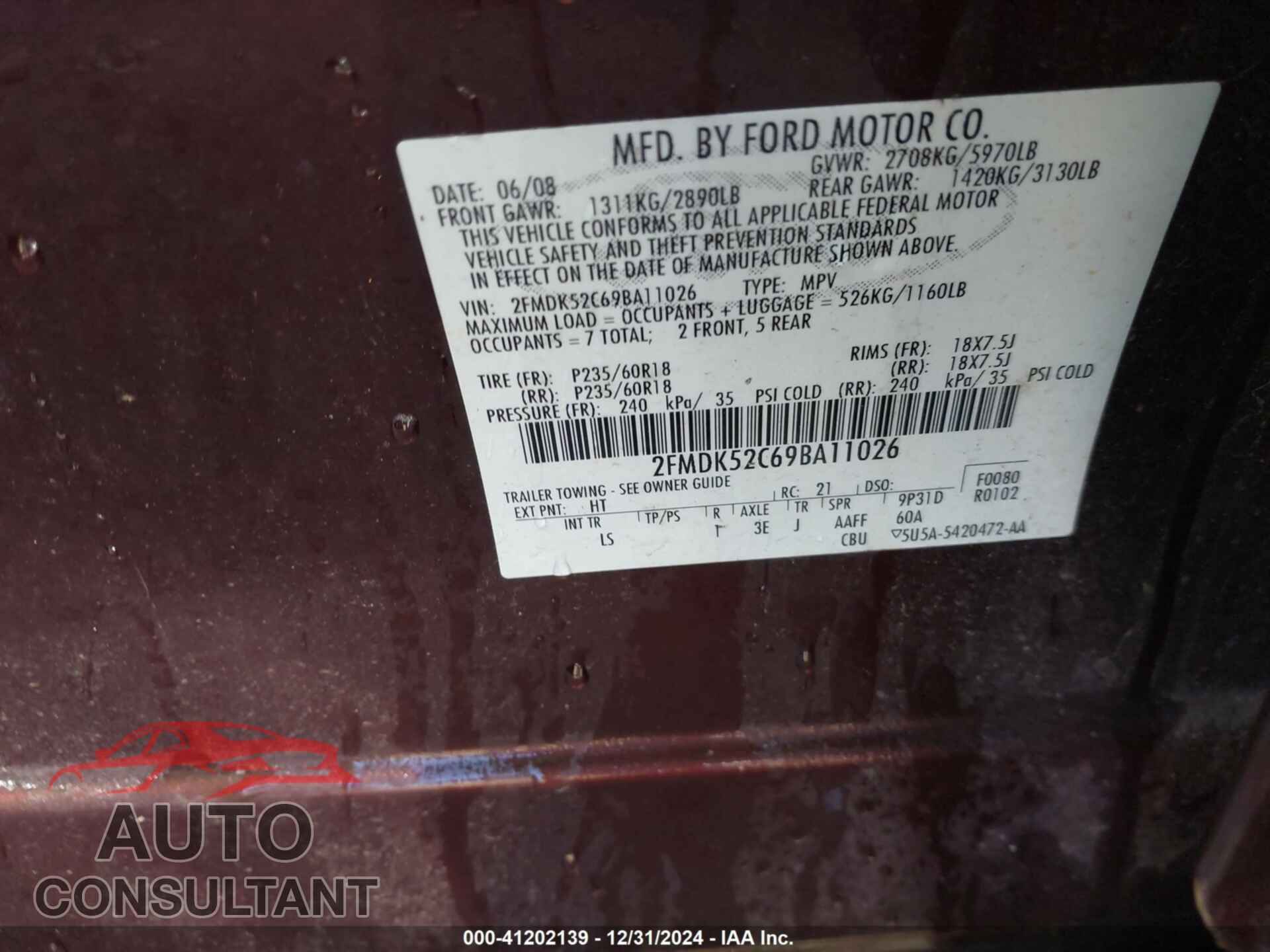 FORD FLEX 2009 - 2FMDK52C69BA11026