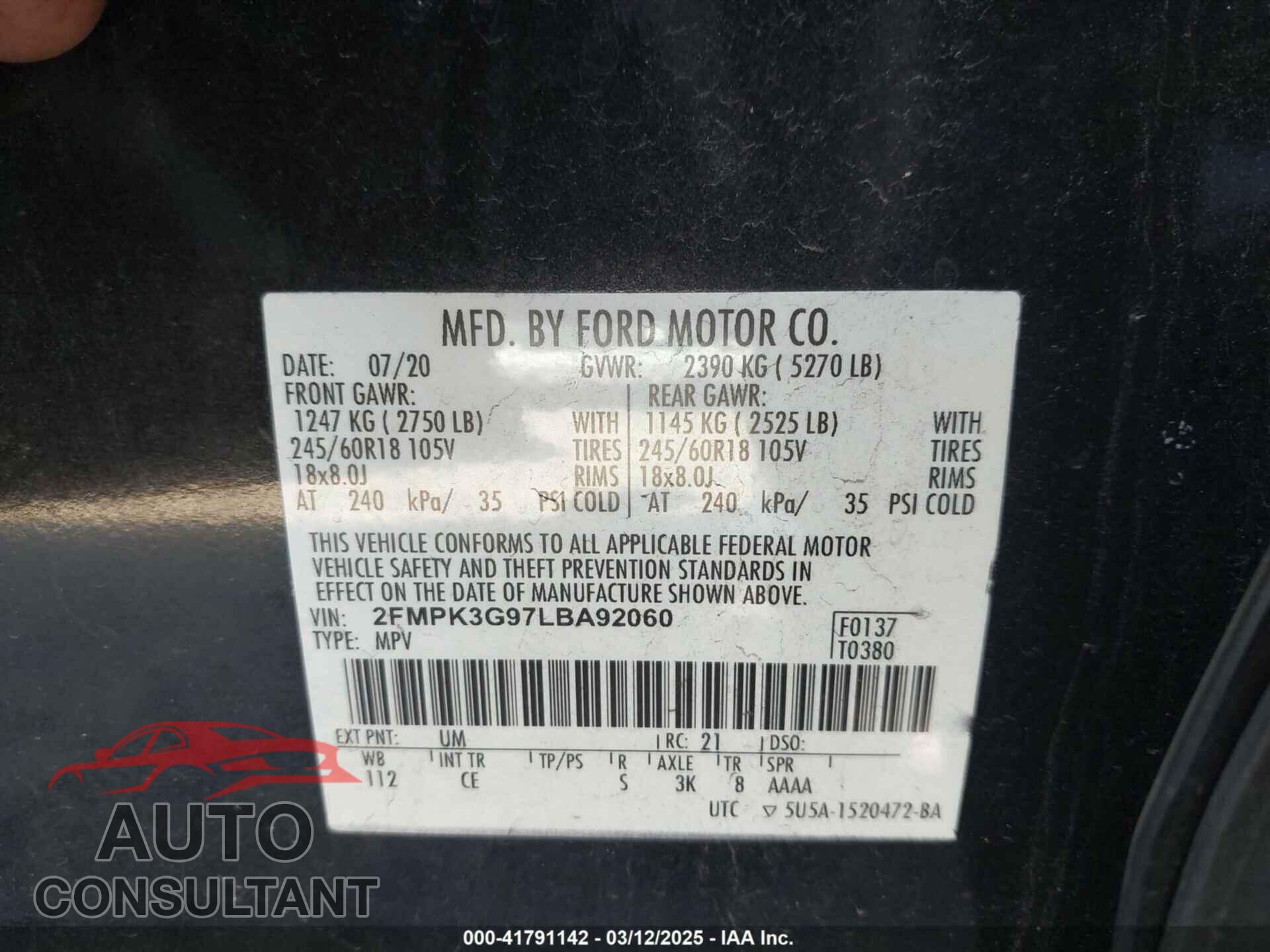 FORD EDGE 2020 - 2FMPK3G97LBA92060