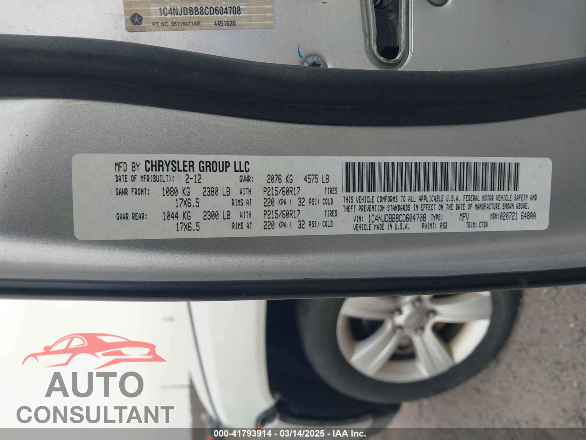 JEEP COMPASS 2012 - 1C4NJDBB8CD604708
