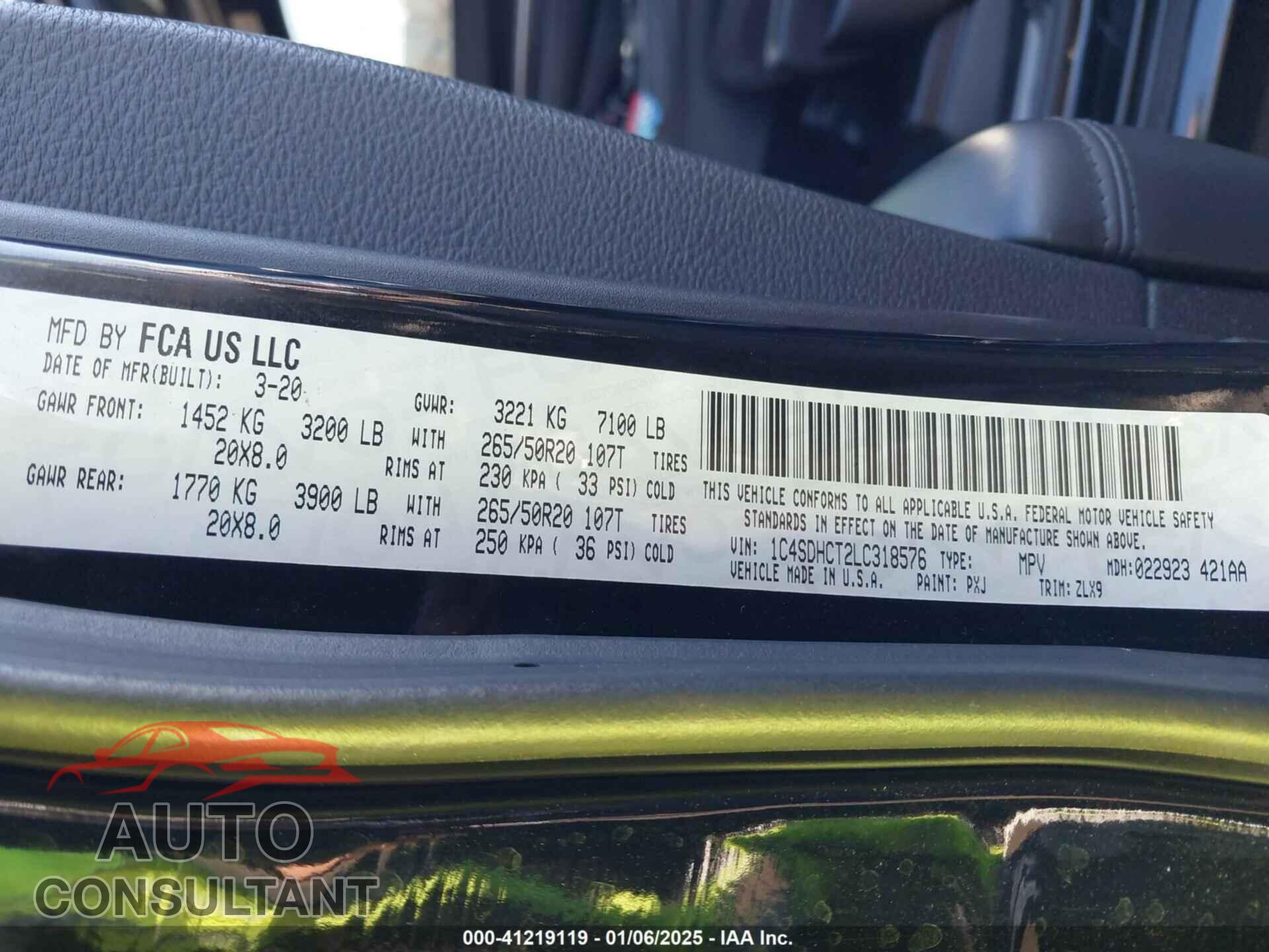 DODGE DURANGO 2020 - 1C4SDHCT2LC318576